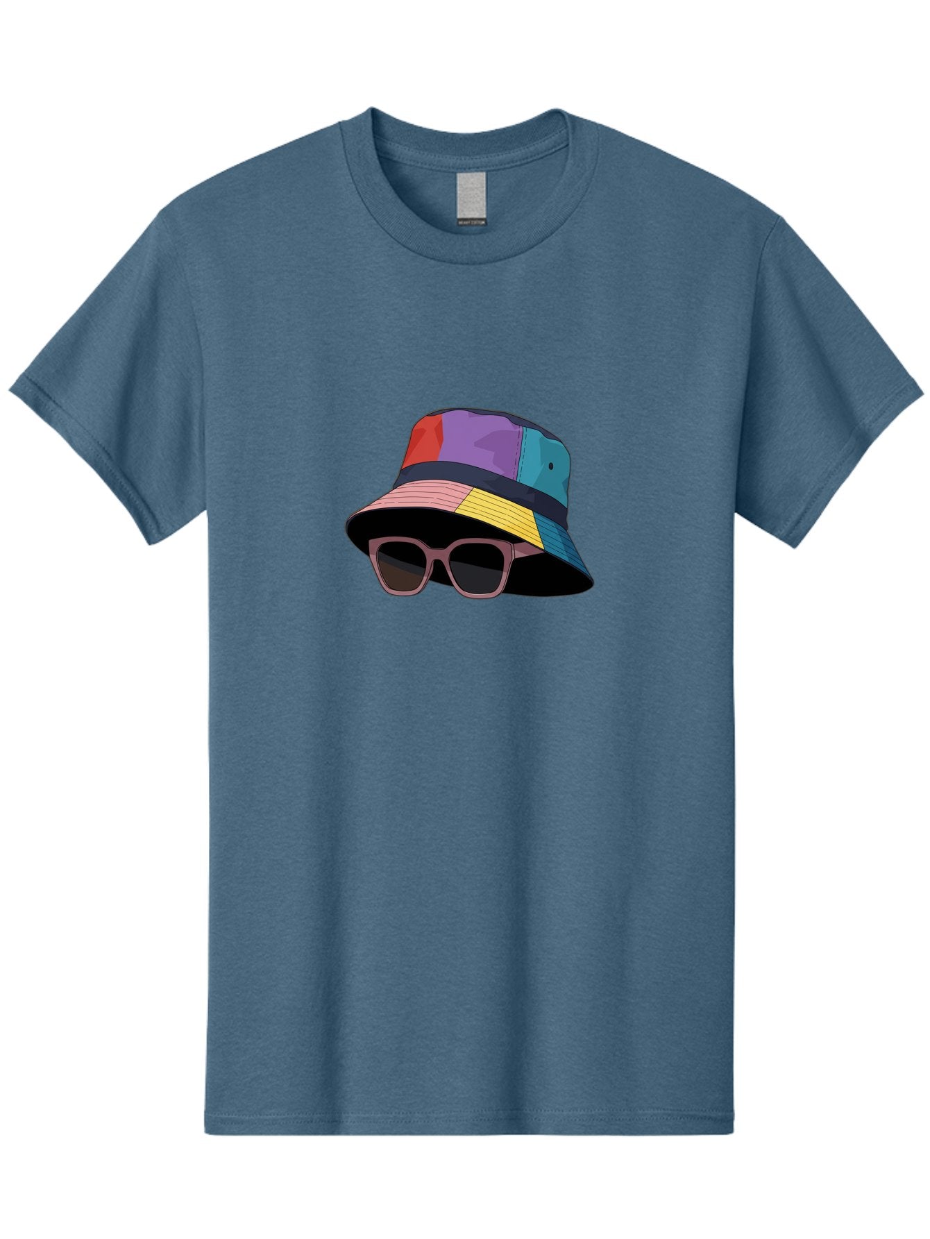 Multicolored-Bucket-Hat Men'S Graphic Tee, 100% Cotton, Comfortable Casual Summer Wear, Machine Washable, Patchwork Bucket Hat, Colorful Hat, Sunglasses Accessory, Fashion Statement, Streetwear Style, Vibrant Colors, Trendy Accessory, Bad344 9