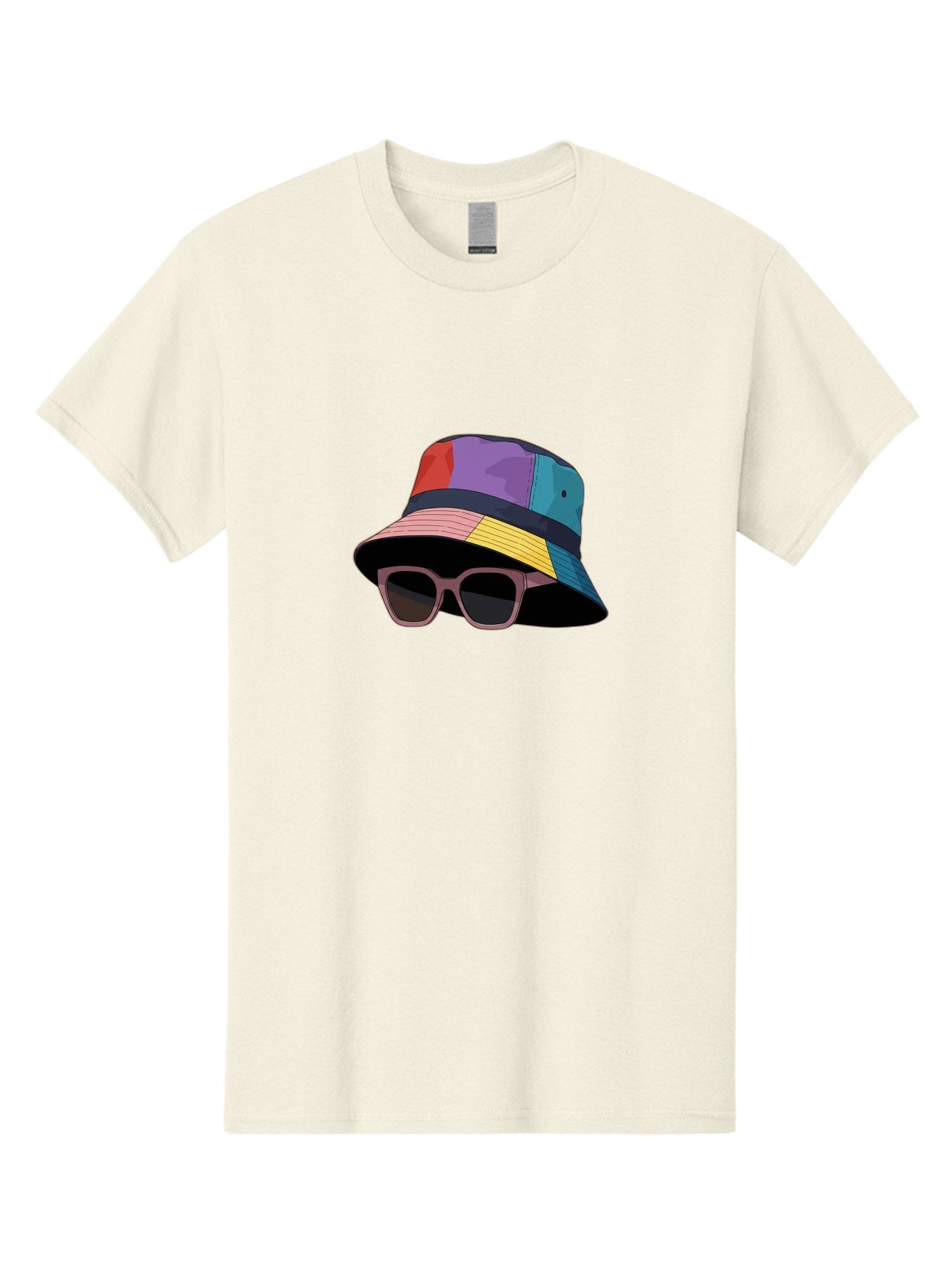 Multicolored-Bucket-Hat Men'S Graphic Tee, 100% Cotton, Comfortable Casual Summer Wear, Machine Washable, Patchwork Bucket Hat, Colorful Hat, Sunglasses Accessory, Fashion Statement, Streetwear Style, Vibrant Colors, Trendy Accessory, Bad344 14