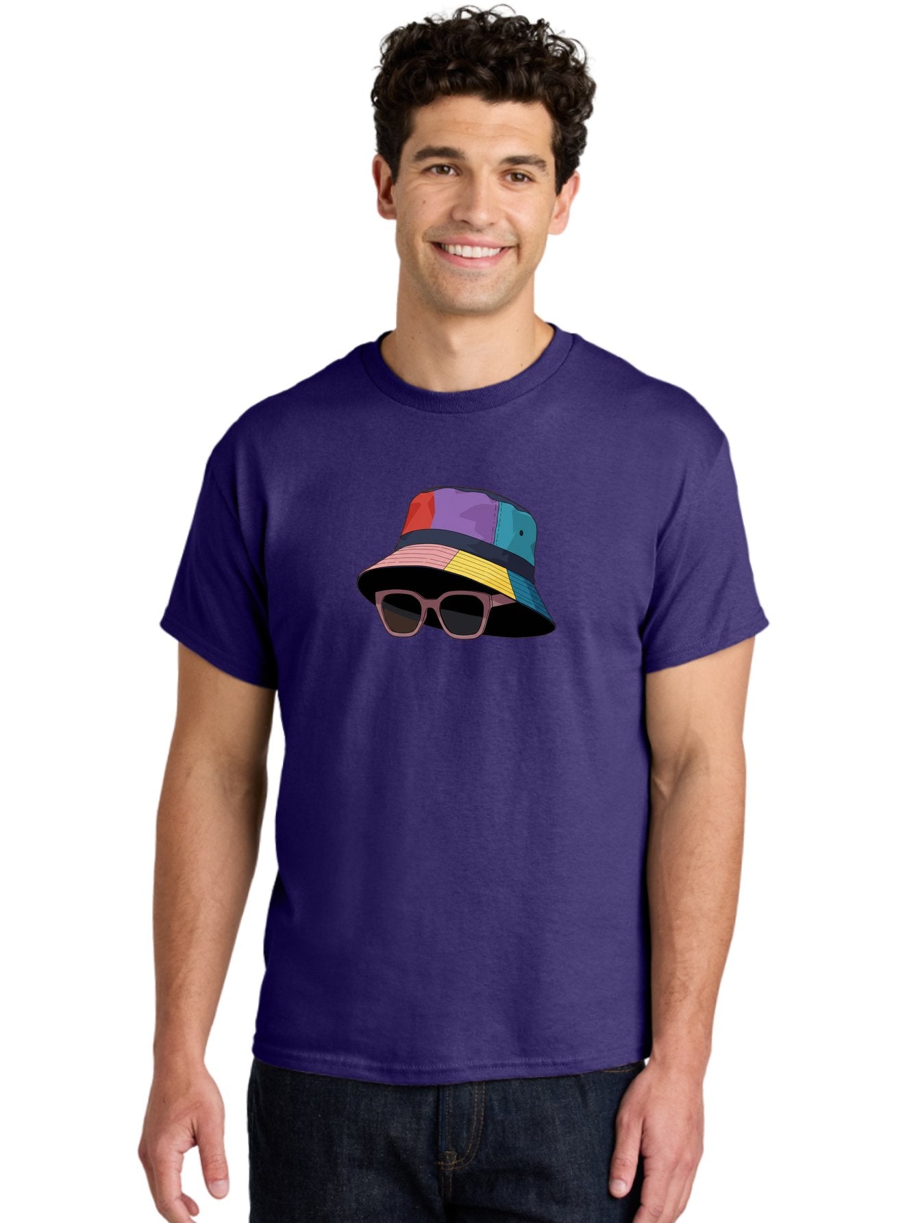Multicolored-Bucket-Hat Men'S Graphic Tee, 100% Cotton, Comfortable Casual Summer Wear, Machine Washable, Patchwork Bucket Hat, Colorful Hat, Sunglasses Accessory, Fashion Statement, Streetwear Style, Vibrant Colors, Trendy Accessory, Bad344 16