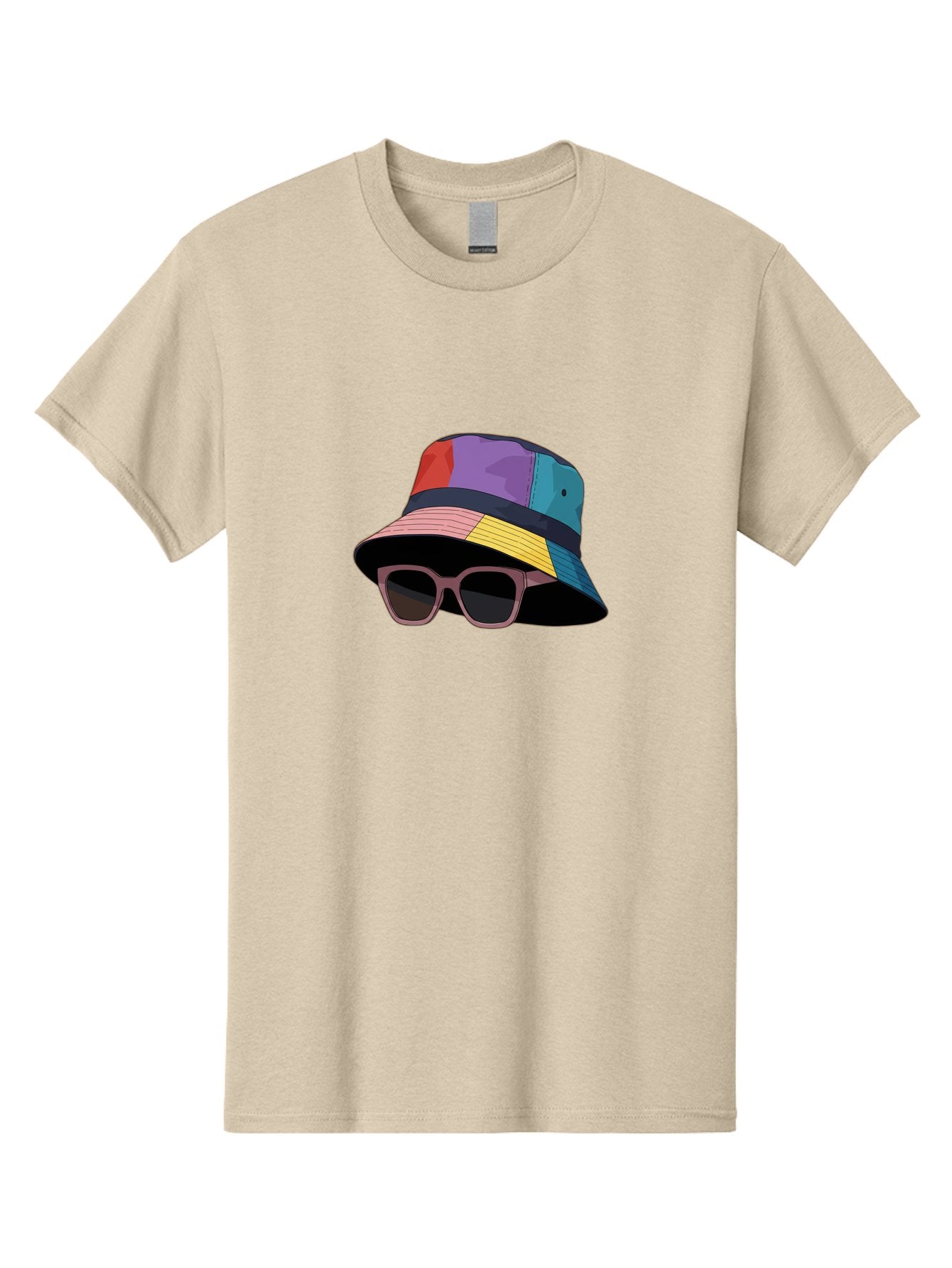 Multicolored-Bucket-Hat Men'S Graphic Tee, 100% Cotton, Comfortable Casual Summer Wear, Machine Washable, Patchwork Bucket Hat, Colorful Hat, Sunglasses Accessory, Fashion Statement, Streetwear Style, Vibrant Colors, Trendy Accessory, Bad344 8