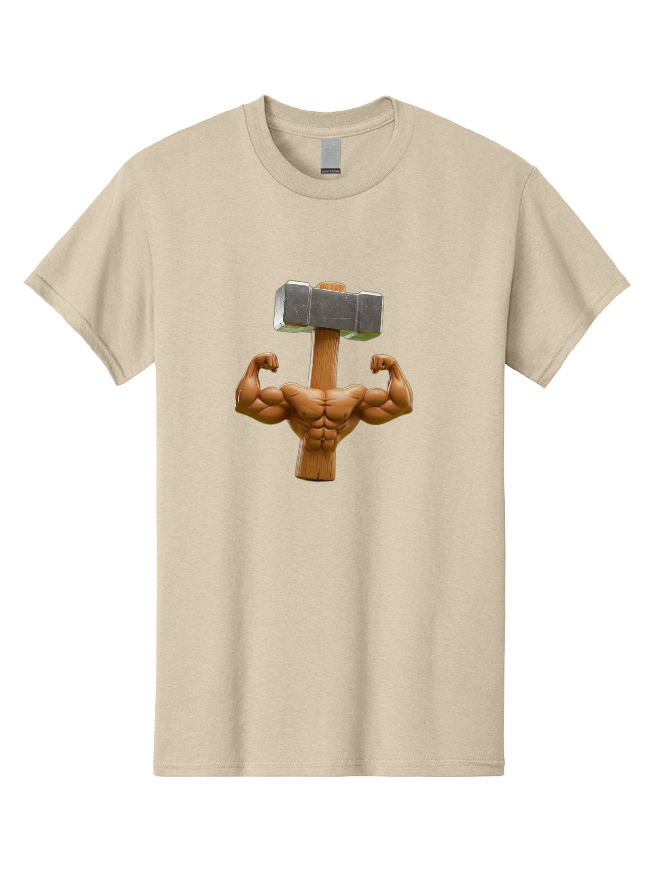 Muscular-Arm-Flexing Men'S Graphic Tee, 100% Cotton, Comfortable Casual Summer Wear, Machine Washable, Muscular Male Torso, Hammer Head, Wooden Handle, Flexed Arms, Strong Physique, Muscle Definition, Fitness, Strength Training, Bodybuilding Bad345 8