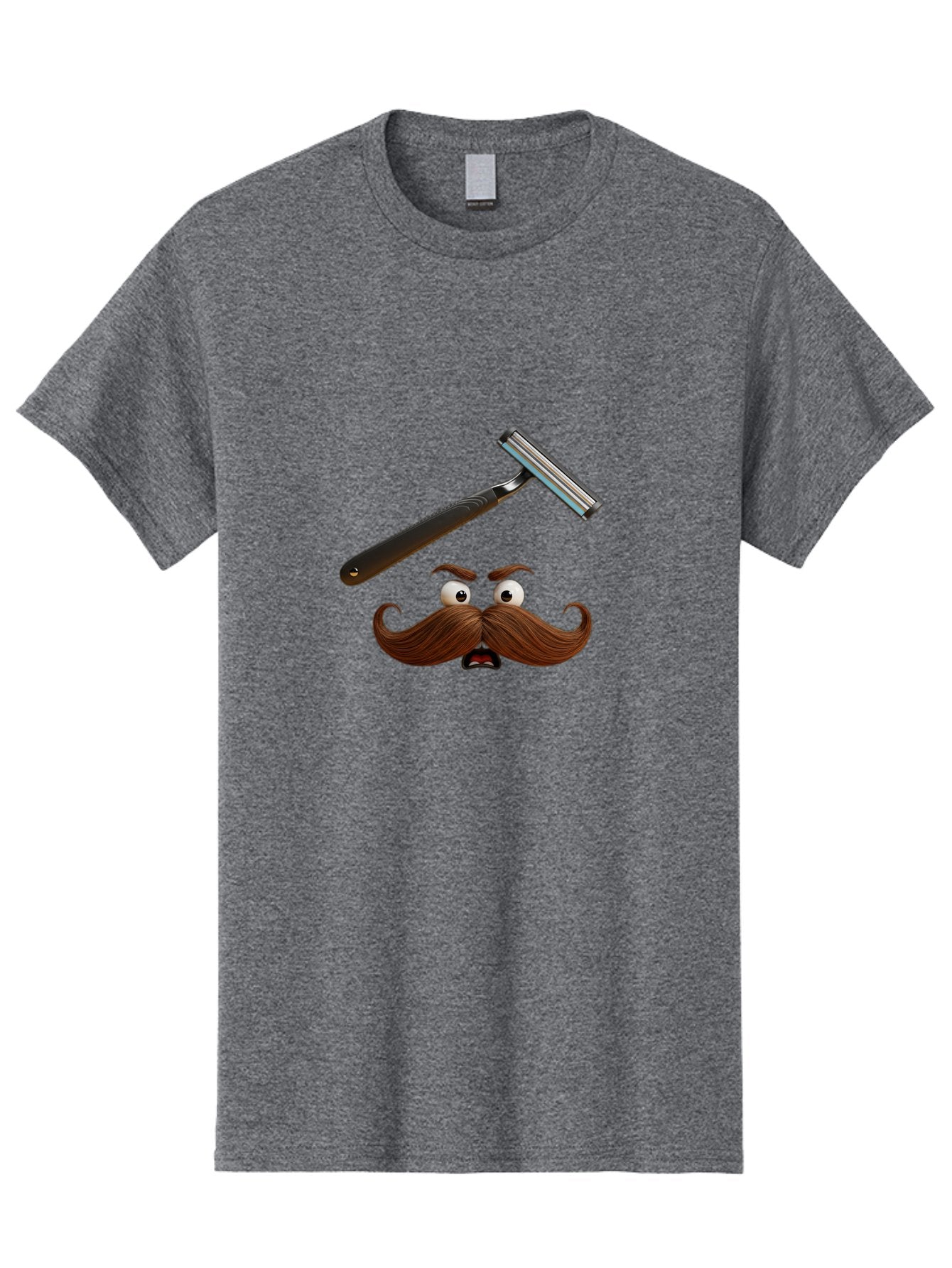 Mustache-And-Razor Men'S Graphic Tee, 100% Cotton, Comfortable Casual Summer Wear, Machine Washable, Cartoon Mustache, Shaving Razor, Facial Hair, Grooming Tools, Men'S Grooming, Shaving Supplies, Razor Blade, Mustache Character Bad346 13
