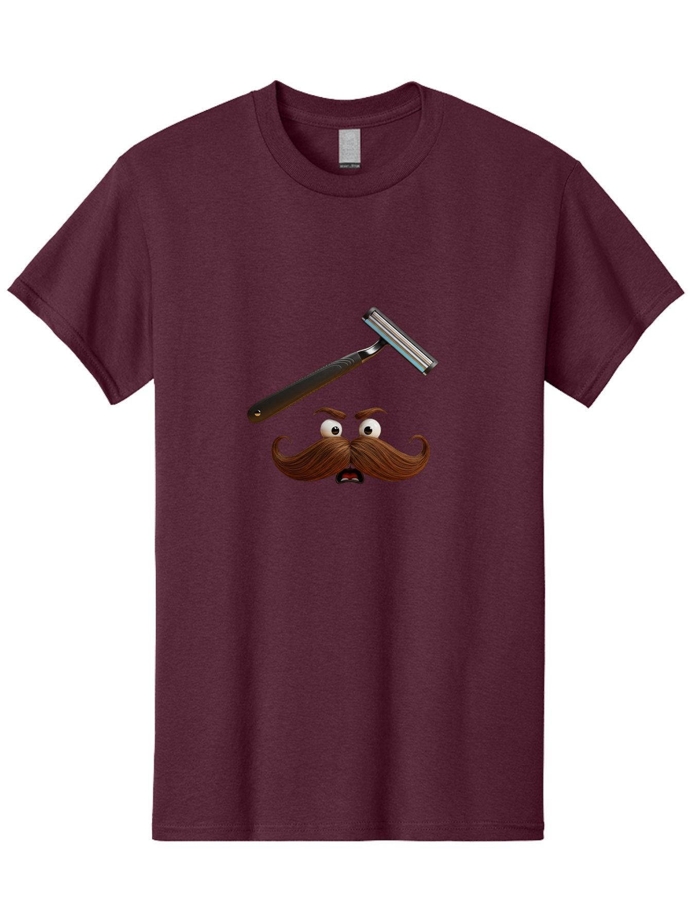 Mustache-And-Razor Men'S Graphic Tee, 100% Cotton, Comfortable Casual Summer Wear, Machine Washable, Cartoon Mustache, Shaving Razor, Facial Hair, Grooming Tools, Men'S Grooming, Shaving Supplies, Razor Blade, Mustache Character Bad346 9