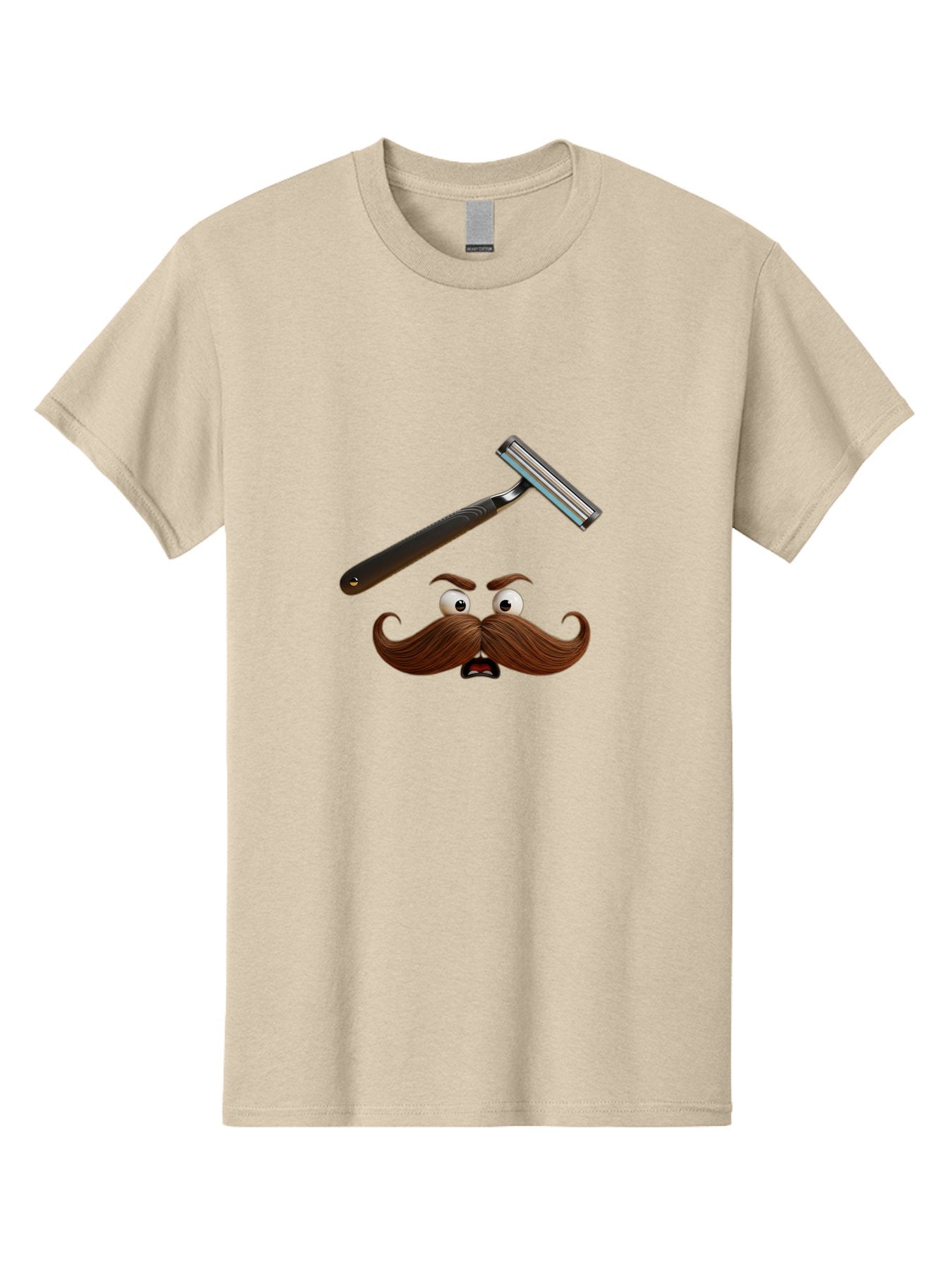 Mustache-And-Razor Men'S Graphic Tee, 100% Cotton, Comfortable Casual Summer Wear, Machine Washable, Cartoon Mustache, Shaving Razor, Facial Hair, Grooming Tools, Men'S Grooming, Shaving Supplies, Razor Blade, Mustache Character Bad346 5