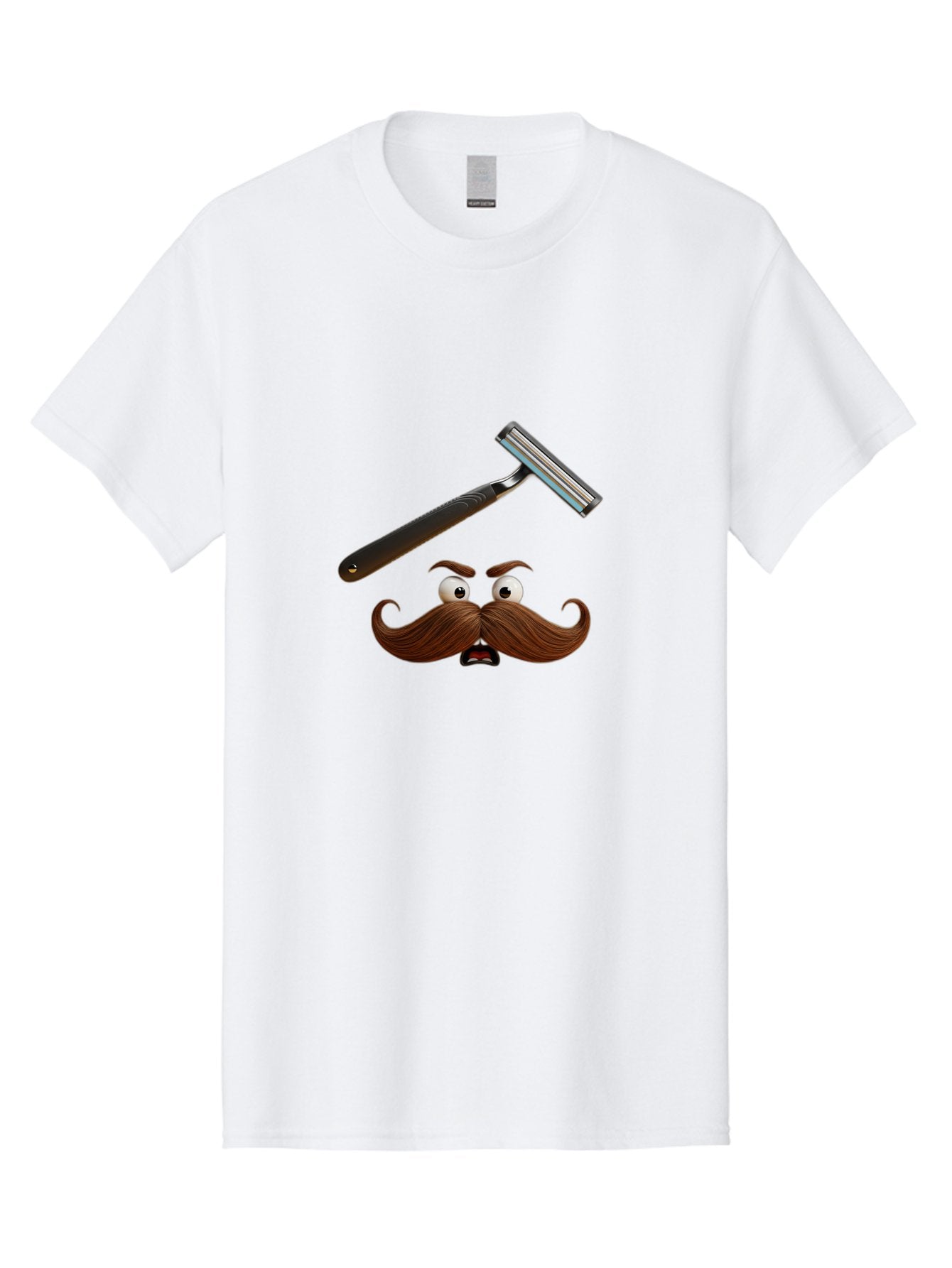 Mustache-And-Razor Men'S Graphic Tee, 100% Cotton, Comfortable Casual Summer Wear, Machine Washable, Cartoon Mustache, Shaving Razor, Facial Hair, Grooming Tools, Men'S Grooming, Shaving Supplies, Razor Blade, Mustache Character Bad346 14