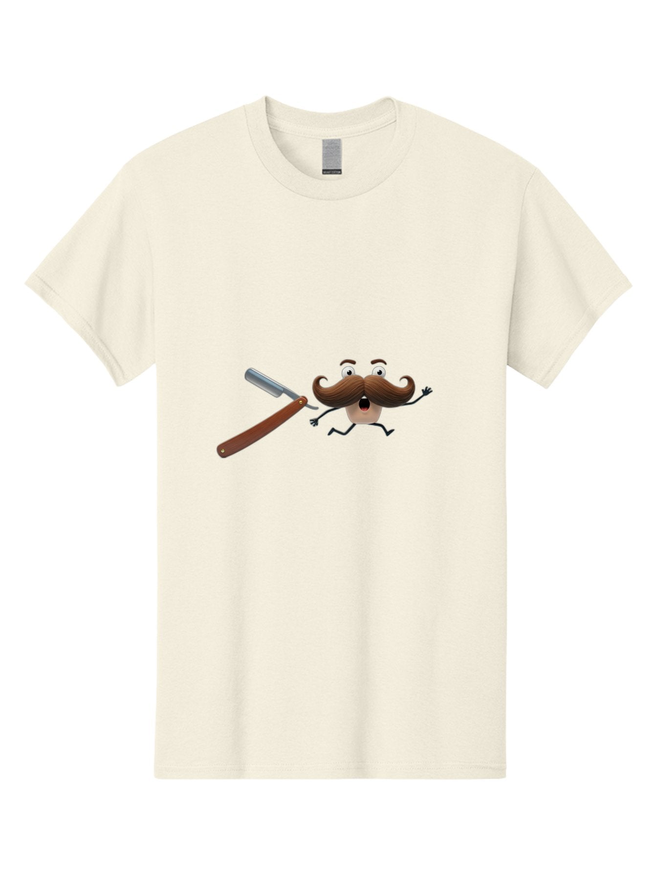 Mustache-Character Men'S Graphic Tee, 100% Cotton, Comfortable Casual Summer Wear, Machine Washable, Straight Razor, Cartoon Mustache, Humorous Character, Shaving Humor, Facial Hair, Quirky Illustration, Men'S Grooming, Comedic Art Bad348