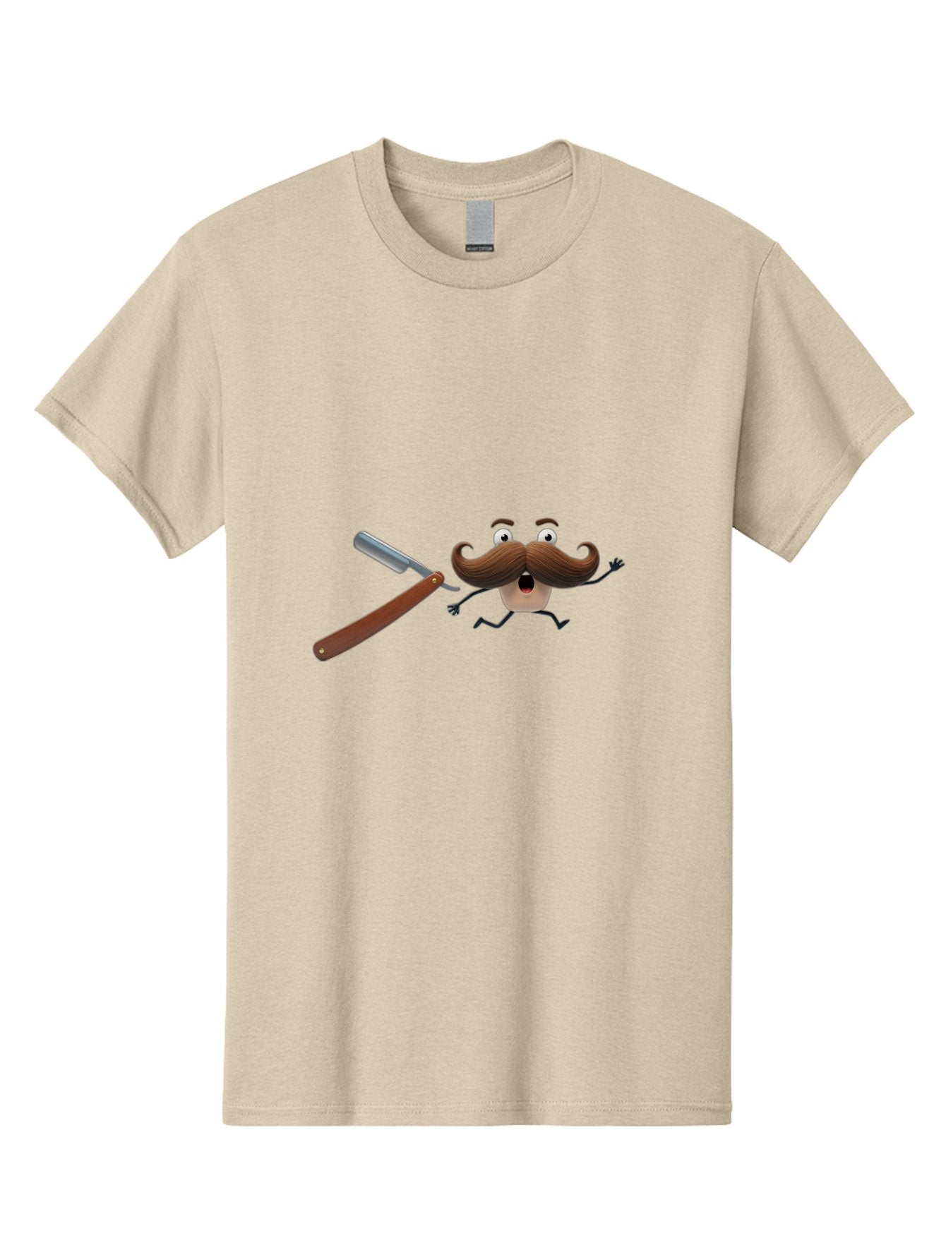 Mustache-Character Men'S Graphic Tee, 100% Cotton, Comfortable Casual Summer Wear, Machine Washable, Straight Razor, Cartoon Mustache, Humorous Character, Shaving Humor, Facial Hair, Quirky Illustration, Men'S Grooming, Comedic Art Bad348 6