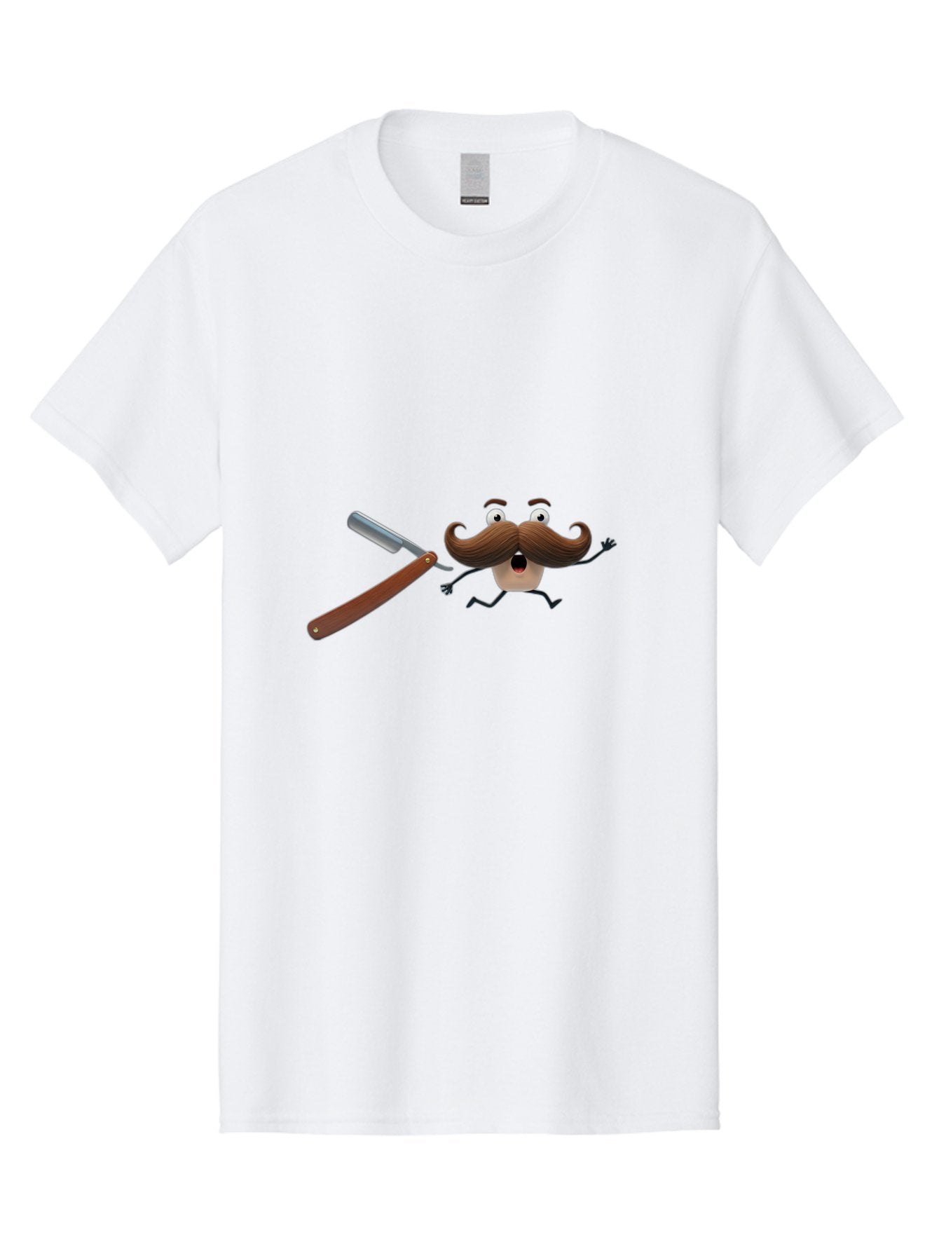 Mustache-Character Men'S Graphic Tee, 100% Cotton, Comfortable Casual Summer Wear, Machine Washable, Straight Razor, Cartoon Mustache, Humorous Character, Shaving Humor, Facial Hair, Quirky Illustration, Men'S Grooming, Comedic Art Bad348 3