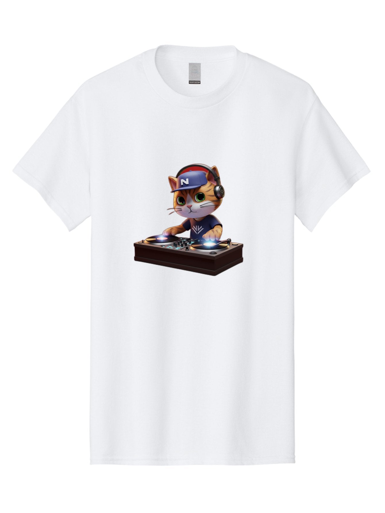 N-Dj-Cat Men'S Graphic Tee, 100% Cotton, Comfortable Casual Summer Wear, Machine Washable, Dj Cat, Cat Wearing Headphones, Mixing Music, Cat Djing, Electronic Dance Music, Edm, Cat In Hat, Dj Controller, Music Production, Fun, Trendy Bad351 12