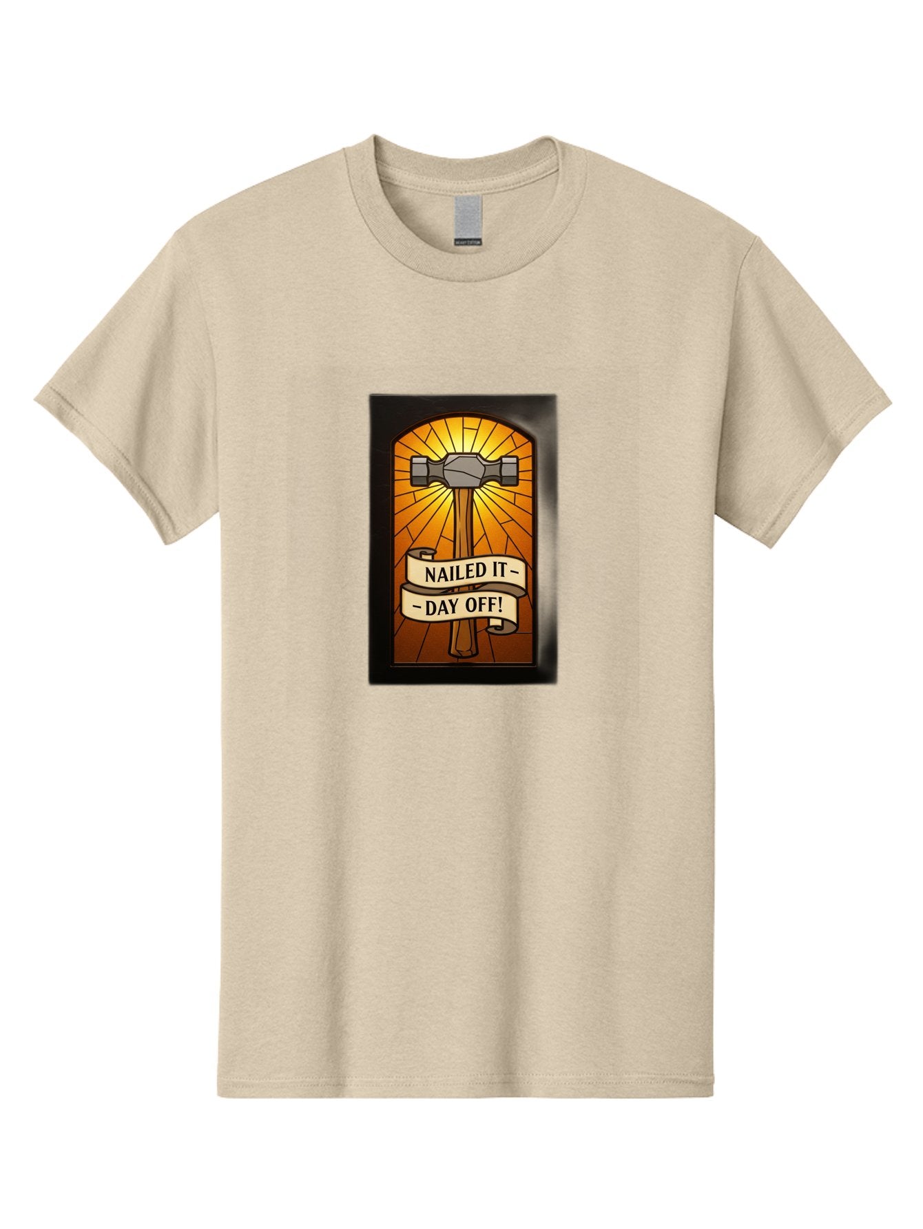 Nailed-It-Day-Off Men'S Graphic Tee, 100% Cotton, Comfortable Casual Summer Wear, Machine Washable, Hammer And Nail Illustration, Stained Glass Art, Day Off Celebration, Nailed It Humor, Diy Project, Weekend Vibes, Relaxation Mode, Bad353 14