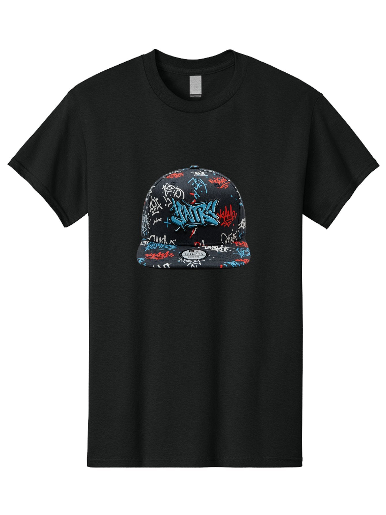 Natre-Baseball-Cap Men'S Graphic Tee, 100% Cotton, Comfortable Casual Summer Wear, Machine Washable, Graffiti Hat, Streetwear Fashion, Urban Style, Custom Hat, Baseball Cap, New Era 59Fifty, Natre Logo, Blue Red White Graffiti, Bad355 12