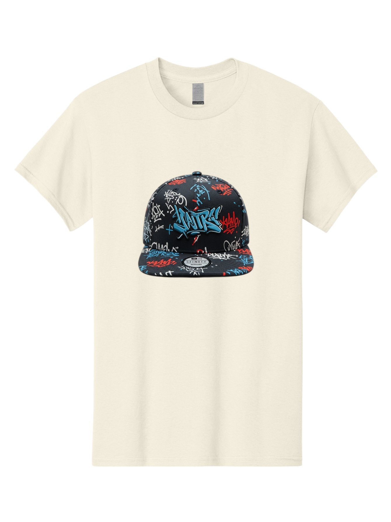 Natre-Baseball-Cap Men'S Graphic Tee, 100% Cotton, Comfortable Casual Summer Wear, Machine Washable, Graffiti Hat, Streetwear Fashion, Urban Style, Custom Hat, Baseball Cap, New Era 59Fifty, Natre Logo, Blue Red White Graffiti, Bad355 11