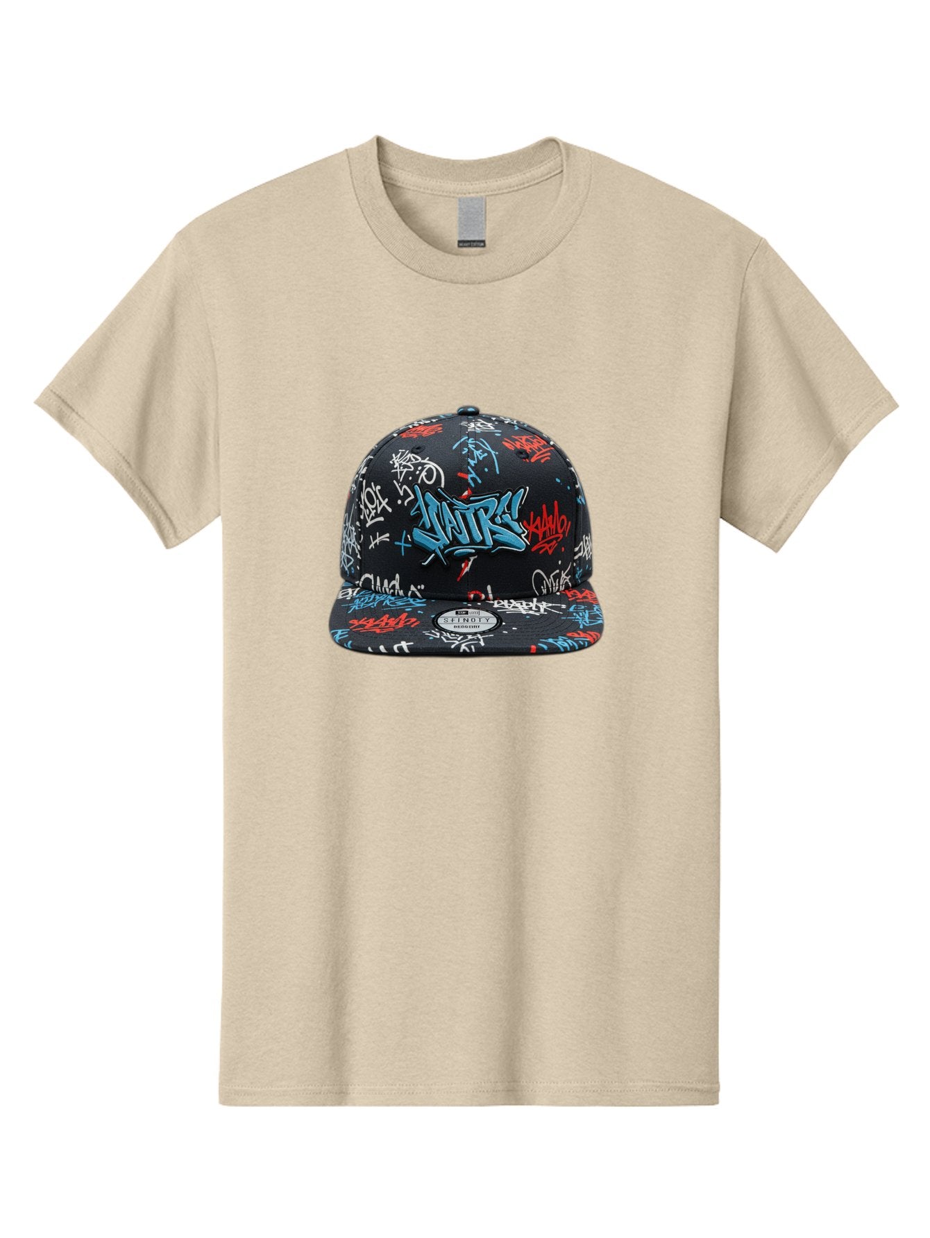 Natre-Baseball-Cap Men'S Graphic Tee, 100% Cotton, Comfortable Casual Summer Wear, Machine Washable, Graffiti Hat, Streetwear Fashion, Urban Style, Custom Hat, Baseball Cap, New Era 59Fifty, Natre Logo, Blue Red White Graffiti, Bad355 15