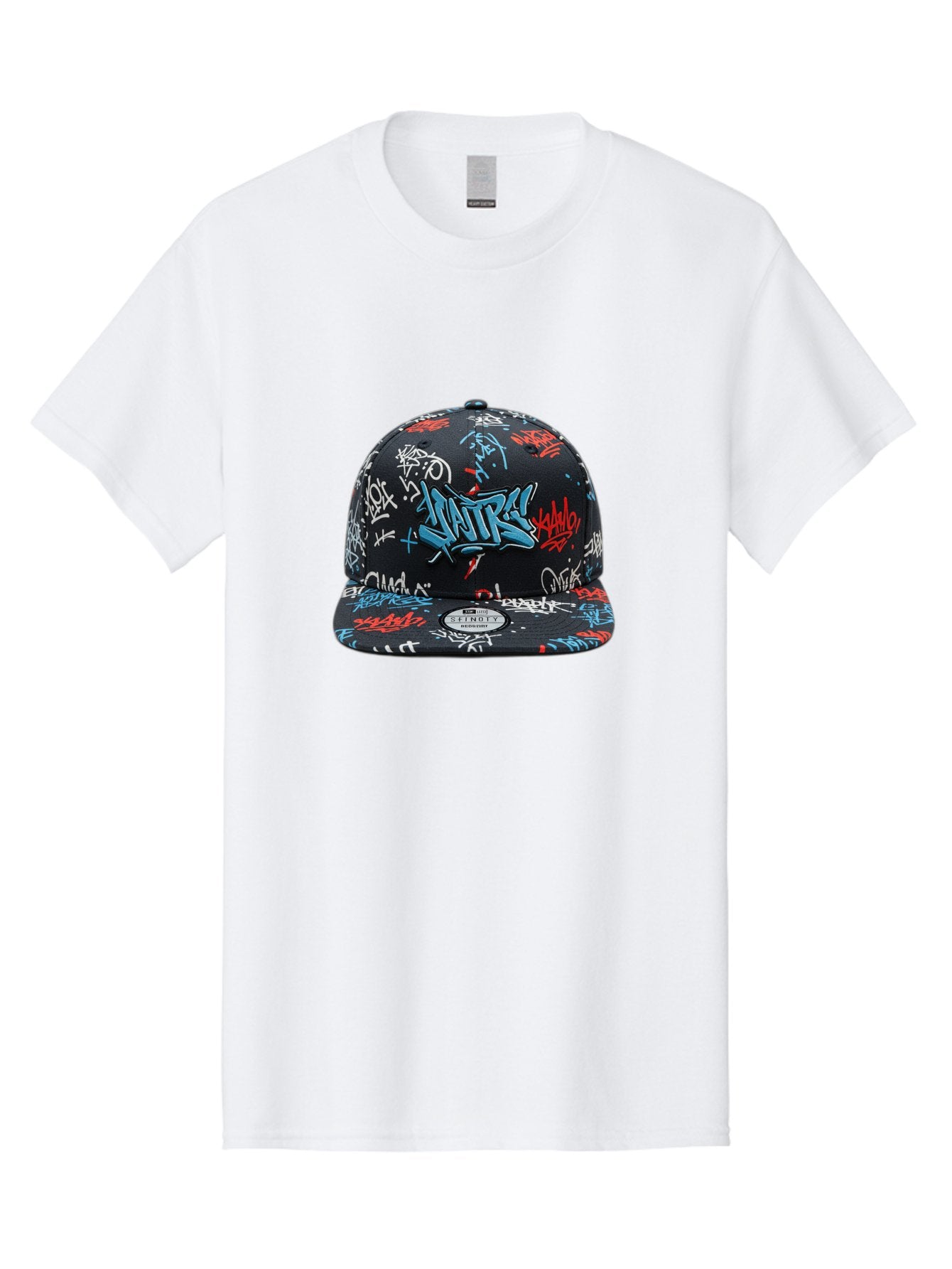 Natre-Baseball-Cap Men'S Graphic Tee, 100% Cotton, Comfortable Casual Summer Wear, Machine Washable, Graffiti Hat, Streetwear Fashion, Urban Style, Custom Hat, Baseball Cap, New Era 59Fifty, Natre Logo, Blue Red White Graffiti, Bad355 13