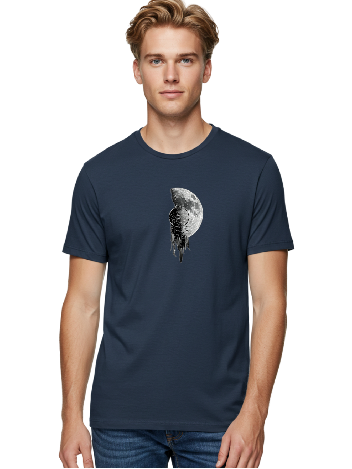 Nautilus-Moon Men'S Graphic Tee, 100% Cotton, Comfortable Casual Summer Wear, Machine Washable, Jellyfish, Moon, Lunar Cycle, Ocean Creatures, Surreal Art, Mystical Imagery, Ethereal Atmosphere, Abstract Design, Monochrome Illustration Bad356 25