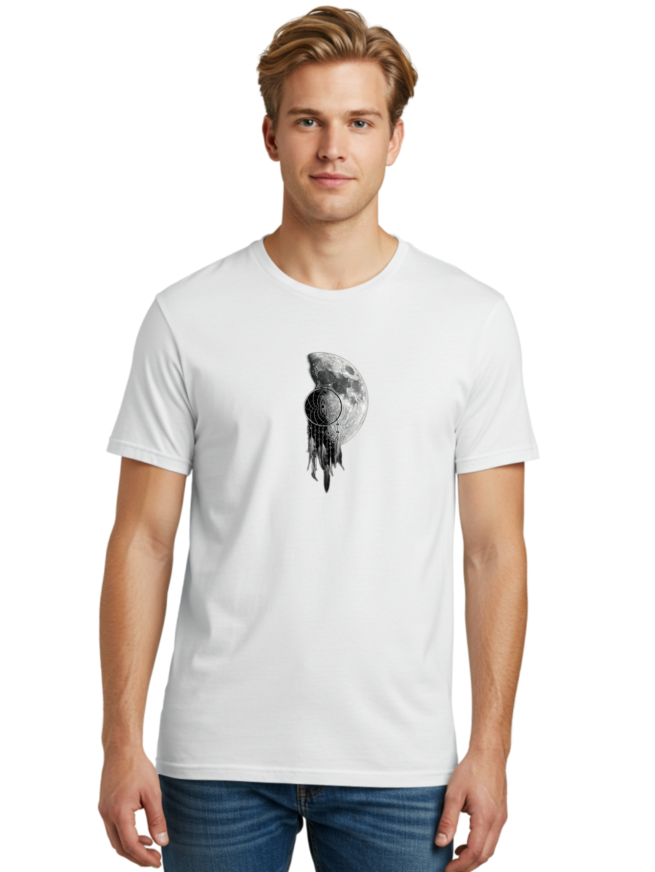 Nautilus-Moon Men'S Graphic Tee, 100% Cotton, Comfortable Casual Summer Wear, Machine Washable, Jellyfish, Moon, Lunar Cycle, Ocean Creatures, Surreal Art, Mystical Imagery, Ethereal Atmosphere, Abstract Design, Monochrome Illustration Bad356 23