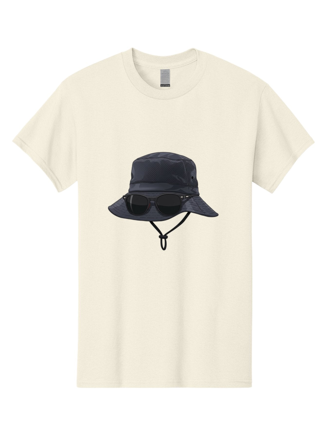 Navy-Blue-Hat-With-Sunglasses Men'S Graphic Tee, 100% Cotton, Comfortable Casual Summer Wear, Machine Washable, Bucket Hat, Black Sunglasses, Outdoor Fashion, Sun Protection, Stylish Accessories, Trendy Apparel, Travel Gear, Outdoor Enthusiast Bad357 14