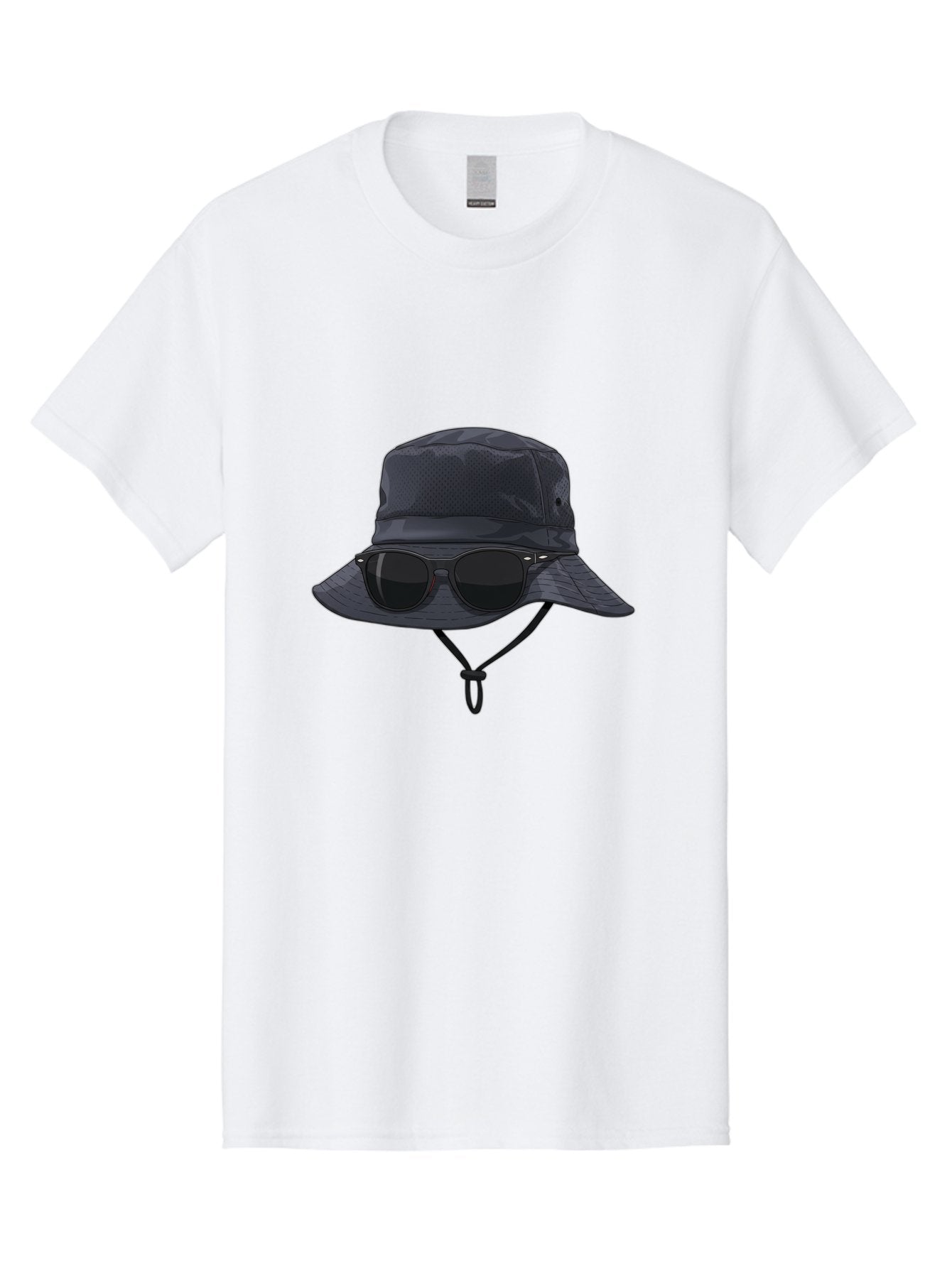 Navy-Blue-Hat-With-Sunglasses Men'S Graphic Tee, 100% Cotton, Comfortable Casual Summer Wear, Machine Washable, Bucket Hat, Black Sunglasses, Outdoor Fashion, Sun Protection, Stylish Accessories, Trendy Apparel, Travel Gear, Outdoor Enthusiast Bad357 12