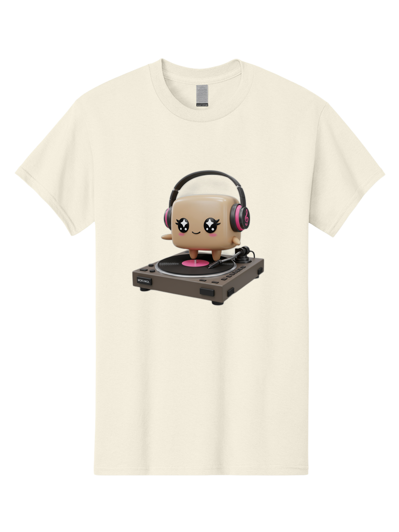 Nendoroid-Dj Men'S Graphic Tee, 100% Cotton, Comfortable Casual Summer Wear, Machine Washable, Vinyl Record Player, Kawaii Character, Robot Dj, Morikoki Brand, Cute Illustration, Pop Culture, Music Lover, Dj Equipment, Retro Style, Fun Design Bad359 4