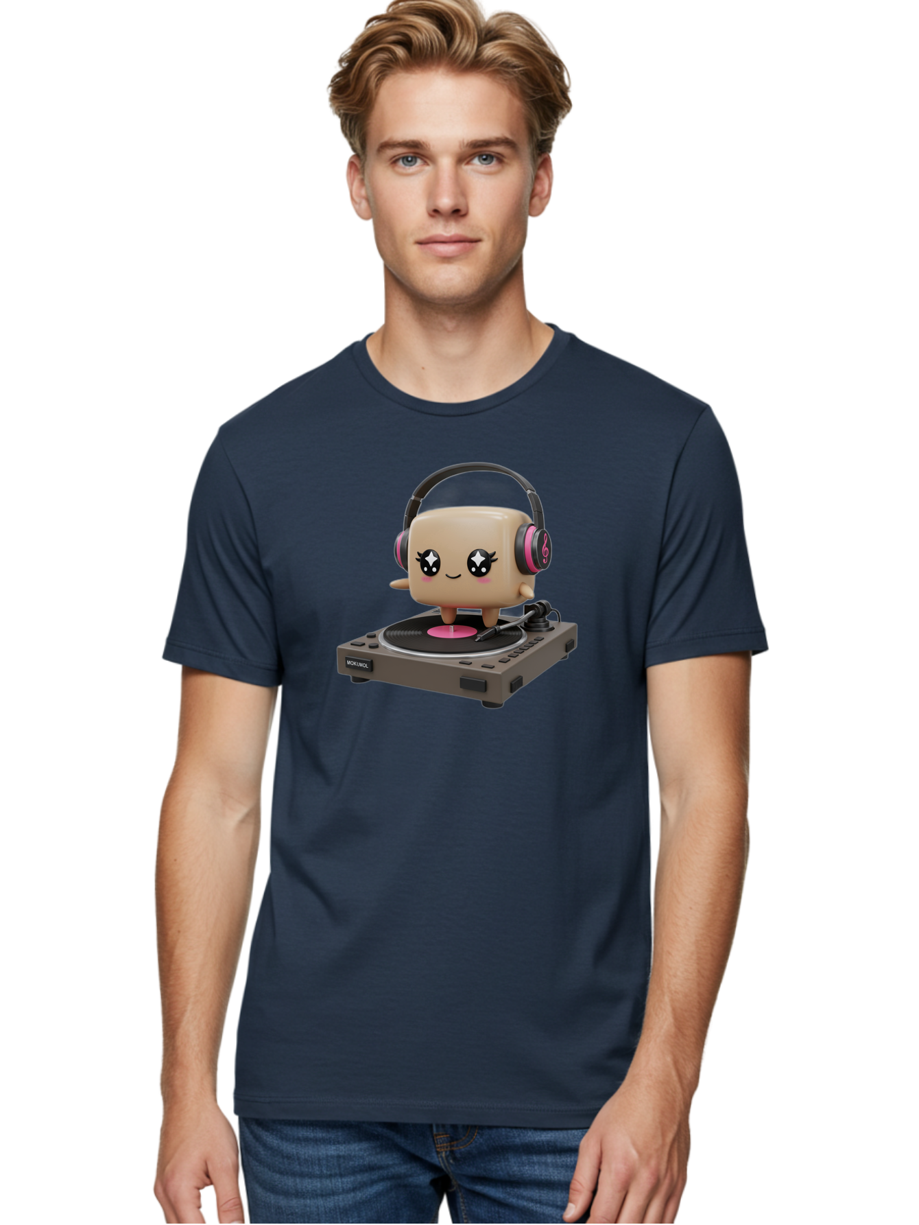 Nendoroid-Dj Men'S Graphic Tee, 100% Cotton, Comfortable Casual Summer Wear, Machine Washable, Vinyl Record Player, Kawaii Character, Robot Dj, Morikoki Brand, Cute Illustration, Pop Culture, Music Lover, Dj Equipment, Retro Style, Fun Design Bad359 21