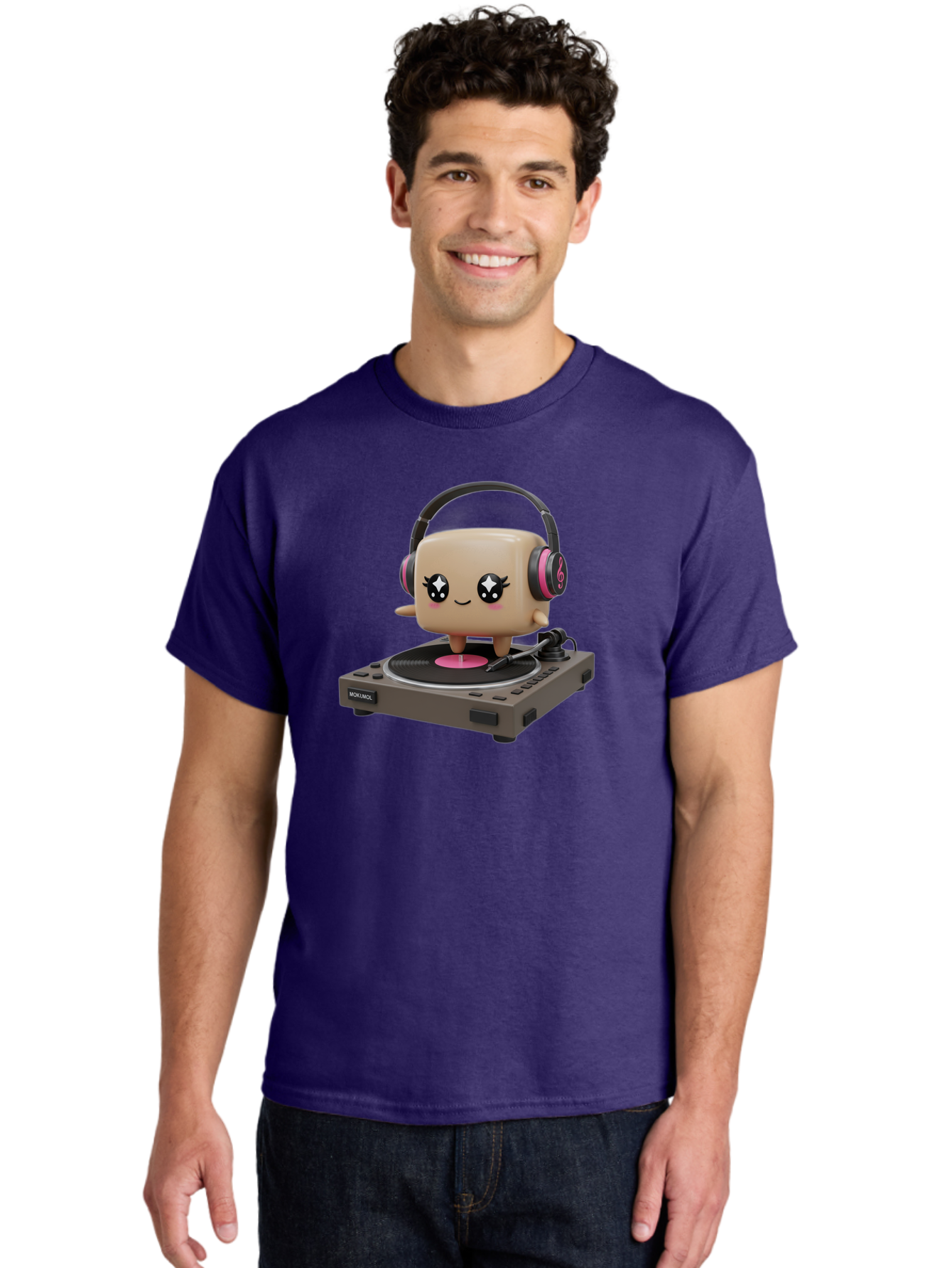 Nendoroid-Dj Men'S Graphic Tee, 100% Cotton, Comfortable Casual Summer Wear, Machine Washable, Vinyl Record Player, Kawaii Character, Robot Dj, Morikoki Brand, Cute Illustration, Pop Culture, Music Lover, Dj Equipment, Retro Style, Fun Design Bad359 22