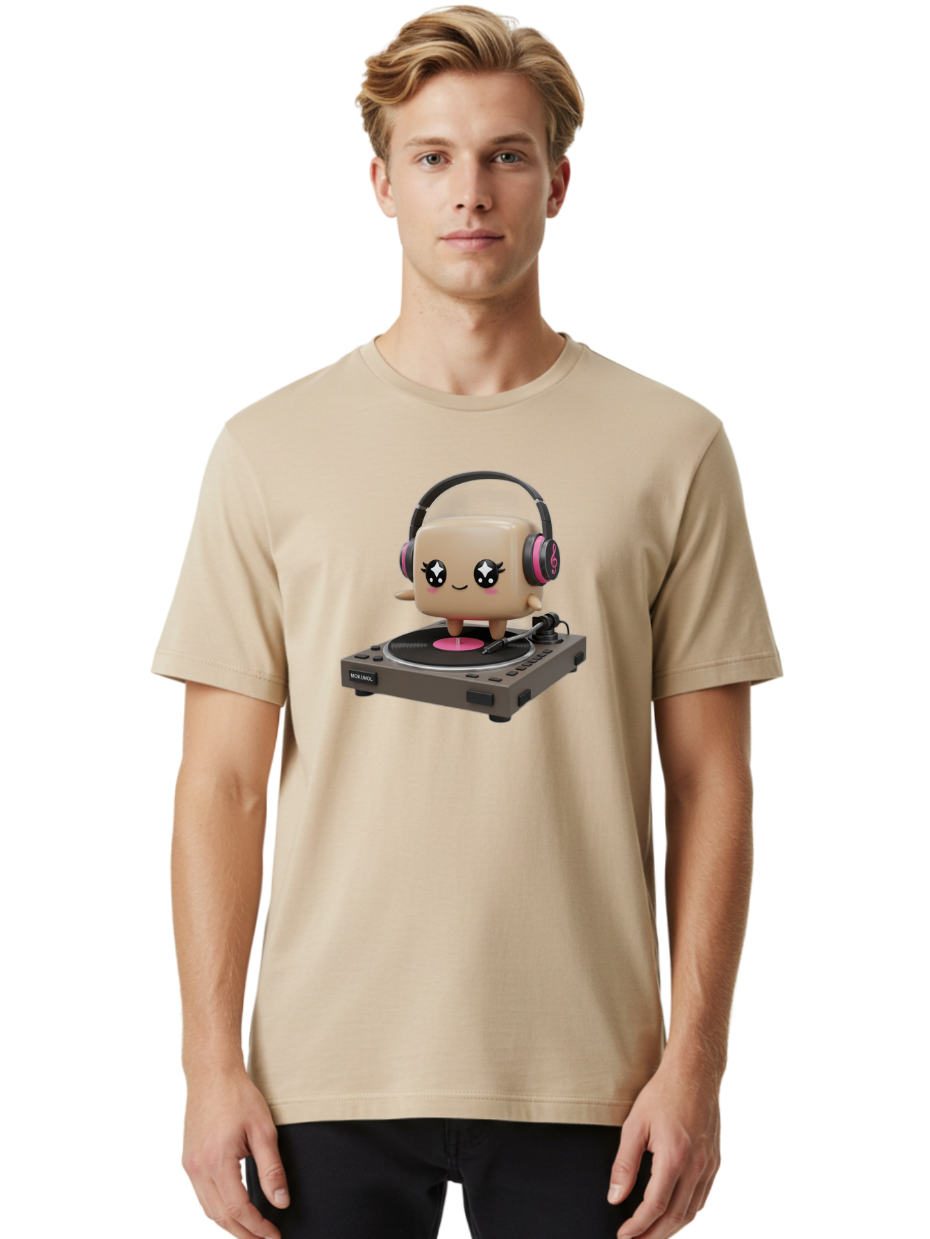 Nendoroid-Dj Men'S Graphic Tee, 100% Cotton, Comfortable Casual Summer Wear, Machine Washable, Vinyl Record Player, Kawaii Character, Robot Dj, Morikoki Brand, Cute Illustration, Pop Culture, Music Lover, Dj Equipment, Retro Style, Fun Design Bad359 26