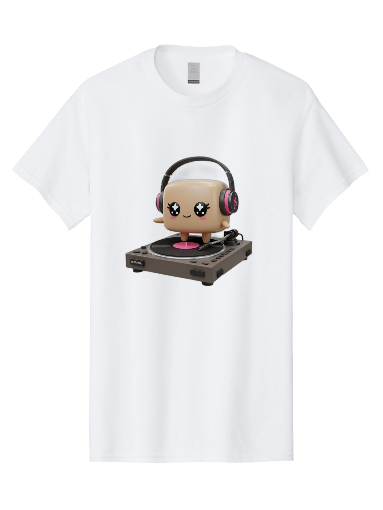 Nendoroid-Dj Men'S Graphic Tee, 100% Cotton, Comfortable Casual Summer Wear, Machine Washable, Vinyl Record Player, Kawaii Character, Robot Dj, Morikoki Brand, Cute Illustration, Pop Culture, Music Lover, Dj Equipment, Retro Style, Fun Design Bad359 12