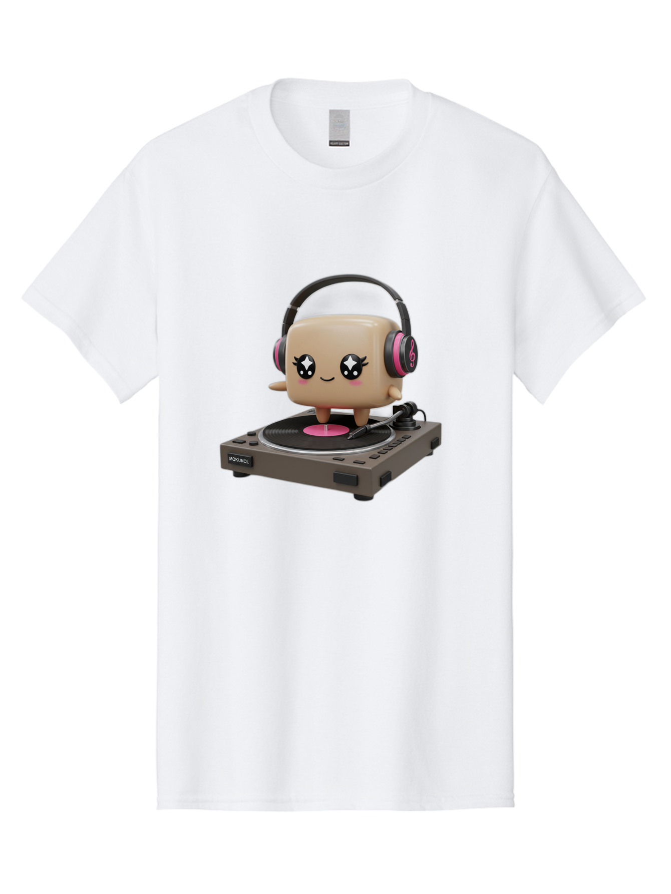 Nendoroid-Dj Men'S Graphic Tee, 100% Cotton, Comfortable Casual Summer Wear, Machine Washable, Vinyl Record Player, Kawaii Character, Robot Dj, Morikoki Brand, Cute Illustration, Pop Culture, Music Lover, Dj Equipment, Retro Style, Fun Design Bad359 3