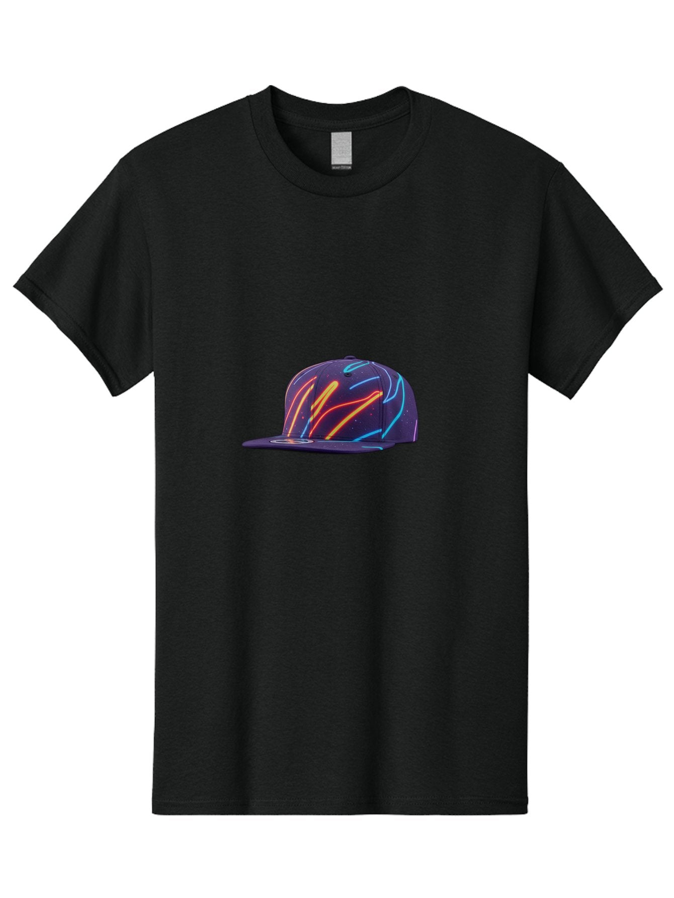 Neon-Baseball-Cap Men'S Graphic Tee, 100% Cotton, Comfortable Casual Summer Wear, Machine Washable, Baseball Cap, Neon Lights, Swirling Patterns, Vibrant Colors, Streetwear Fashion, Trendy Accessories, Glow-In-The-Dark, Neon Designs, Bad360 11