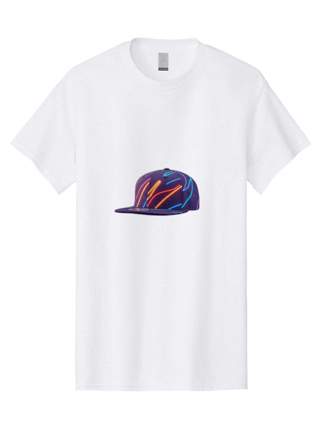 Neon-Baseball-Cap Men'S Graphic Tee, 100% Cotton, Comfortable Casual Summer Wear, Machine Washable, Baseball Cap, Neon Lights, Swirling Patterns, Vibrant Colors, Streetwear Fashion, Trendy Accessories, Glow-In-The-Dark, Neon Designs, Bad360 12