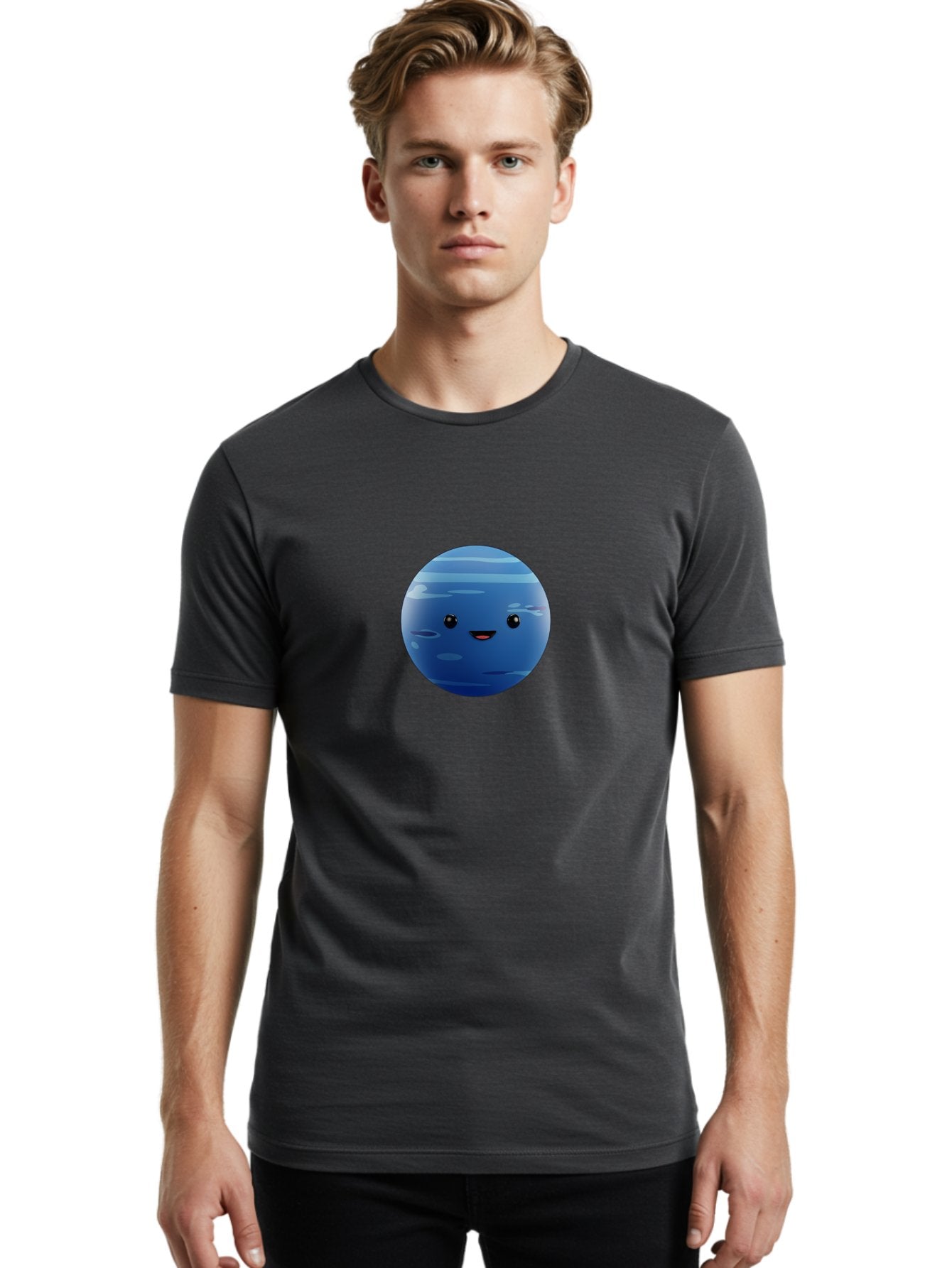 Neptune Men'S Graphic Tee, 100% Cotton, Comfortable Casual Summer Wear, Machine Washable, Cartoon Neptune, Smiling Planet, Blue Planet, Gas Giant, Solar System, Cartoon Character, Astronomy, Space Bad362 19