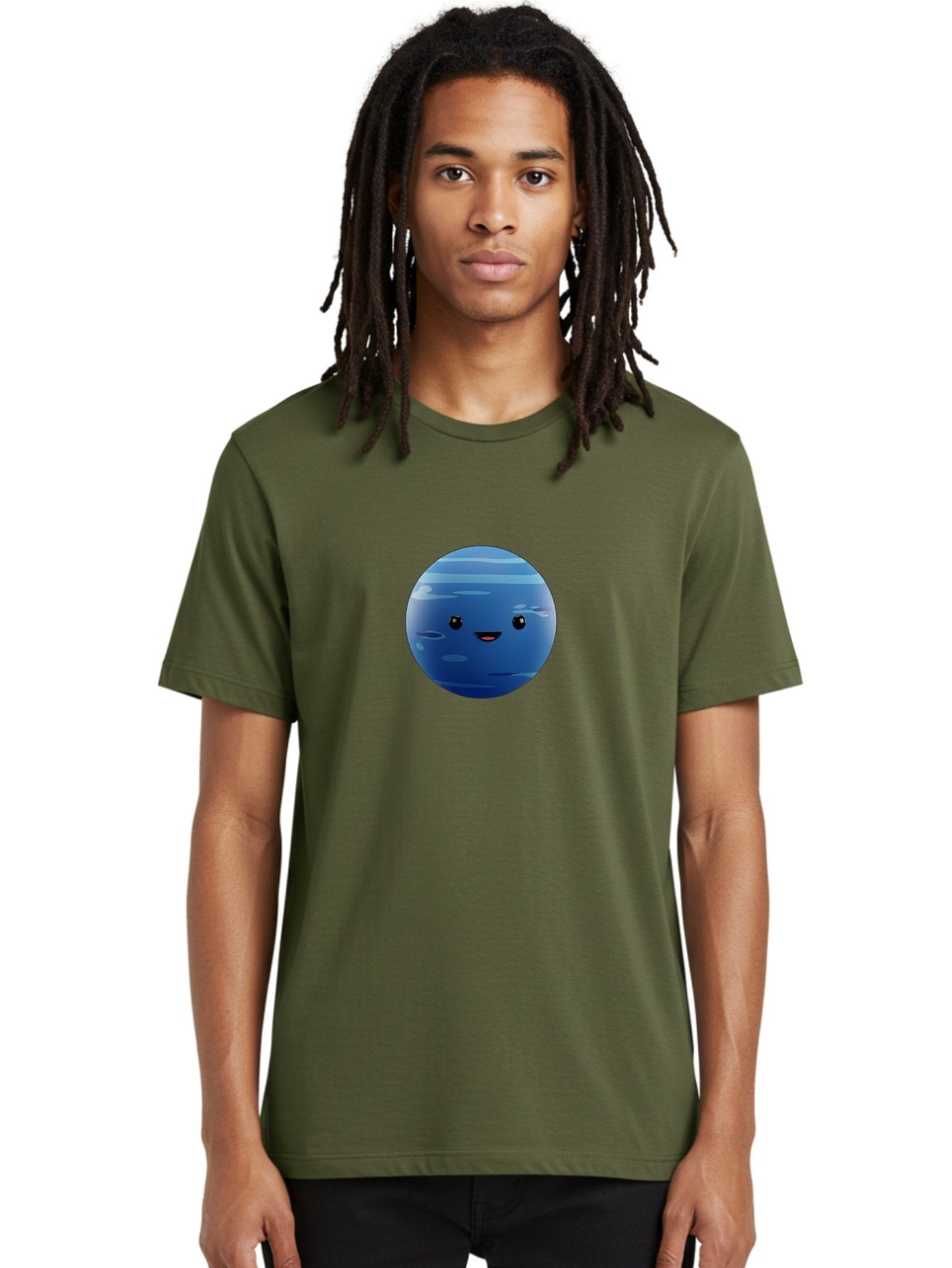 Neptune Men'S Graphic Tee, 100% Cotton, Comfortable Casual Summer Wear, Machine Washable, Cartoon Neptune, Smiling Planet, Blue Planet, Gas Giant, Solar System, Cartoon Character, Astronomy, Space Bad362 24