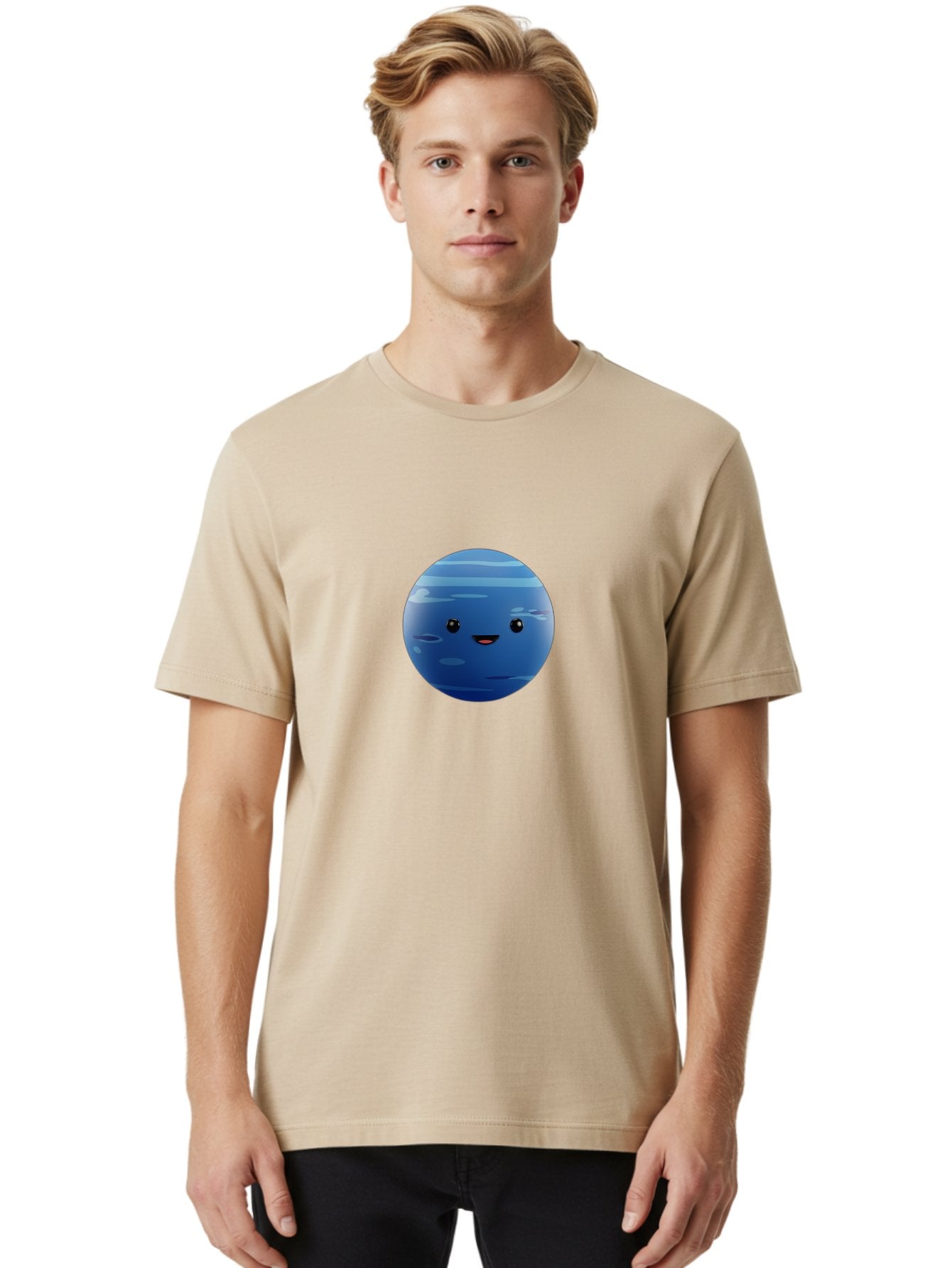 Neptune Men'S Graphic Tee, 100% Cotton, Comfortable Casual Summer Wear, Machine Washable, Cartoon Neptune, Smiling Planet, Blue Planet, Gas Giant, Solar System, Cartoon Character, Astronomy, Space Bad362 29
