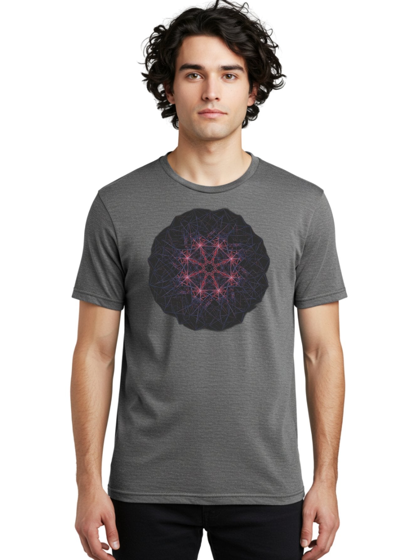 Network-Cluster Men'S Graphic Tee, 100% Cotton, Comfortable Casual Summer Wear, Machine Washable, Complex Network, Interconnected Nodes, Red And Blue Lines, Futuristic Design, Abstract Pattern, Web-Like Structure, Technological Innovation, Bad363 30