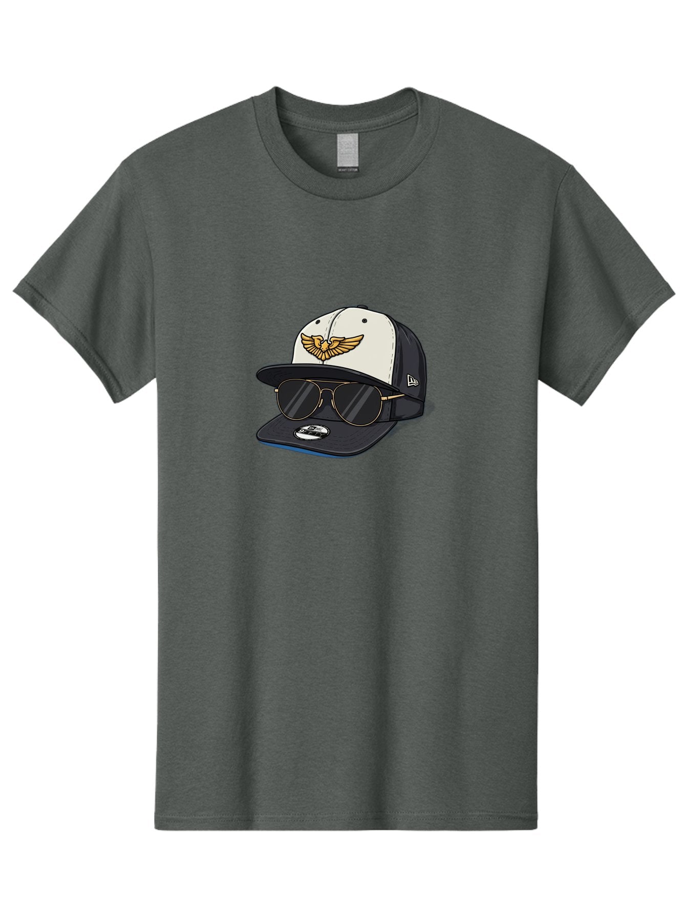 New-Era-Baseball-Cap-1 Men'S Graphic Tee, 100% Cotton, Comfortable Casual Summer Wear, Machine Washable, Baseball Cap, New Era Logo, Gold Eagle Emblem, Sunglasses, Gold Aviators, Stylish Accessories, Fashion Hat, Casual Wear, Streetwear, Bad364 6