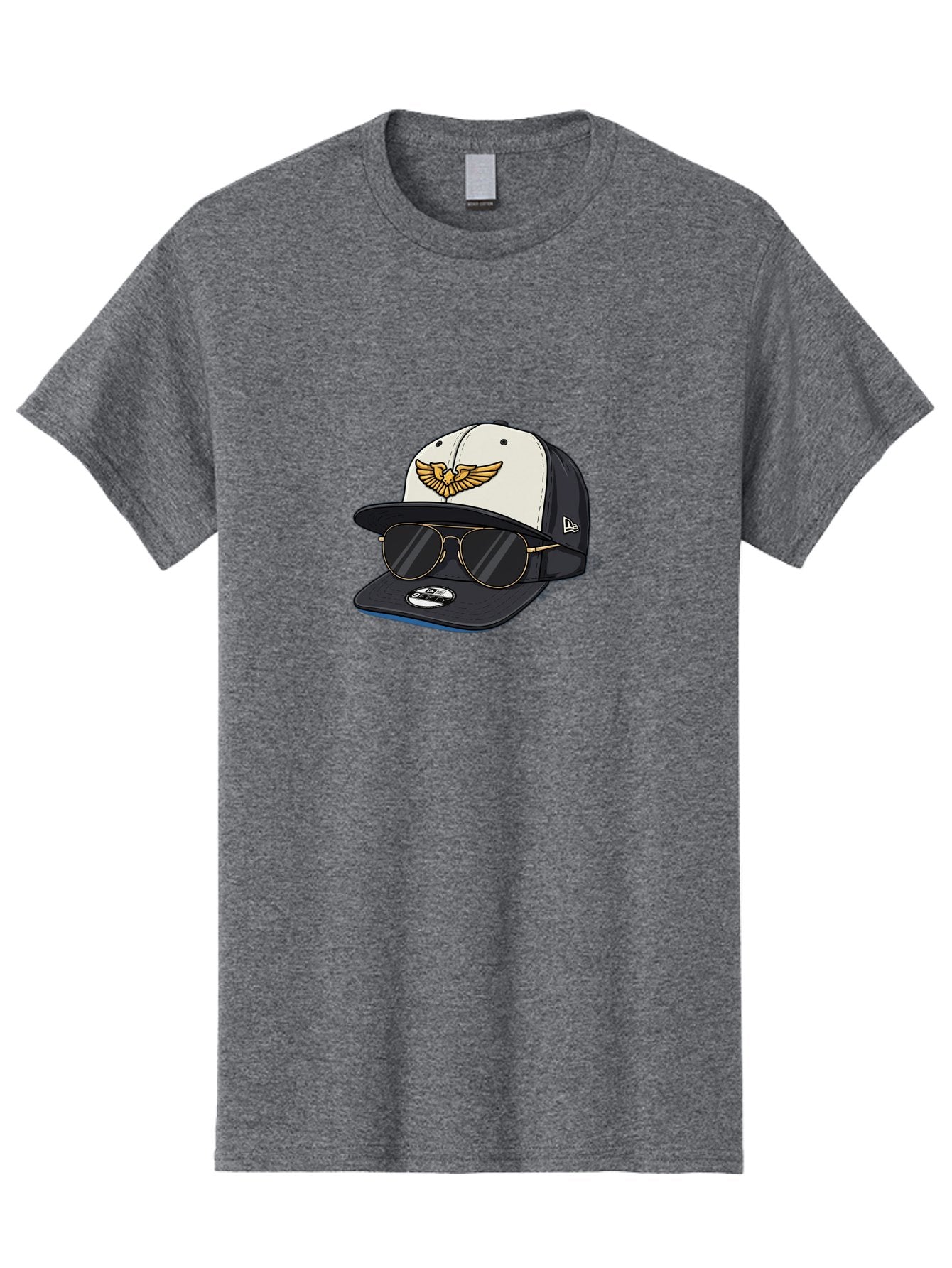 New-Era-Baseball-Cap-1 Men'S Graphic Tee, 100% Cotton, Comfortable Casual Summer Wear, Machine Washable, Baseball Cap, New Era Logo, Gold Eagle Emblem, Sunglasses, Gold Aviators, Stylish Accessories, Fashion Hat, Casual Wear, Streetwear, Bad364 14