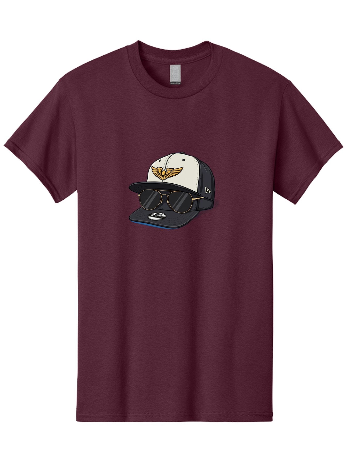 New-Era-Baseball-Cap-1 Men'S Graphic Tee, 100% Cotton, Comfortable Casual Summer Wear, Machine Washable, Baseball Cap, New Era Logo, Gold Eagle Emblem, Sunglasses, Gold Aviators, Stylish Accessories, Fashion Hat, Casual Wear, Streetwear, Bad364 7