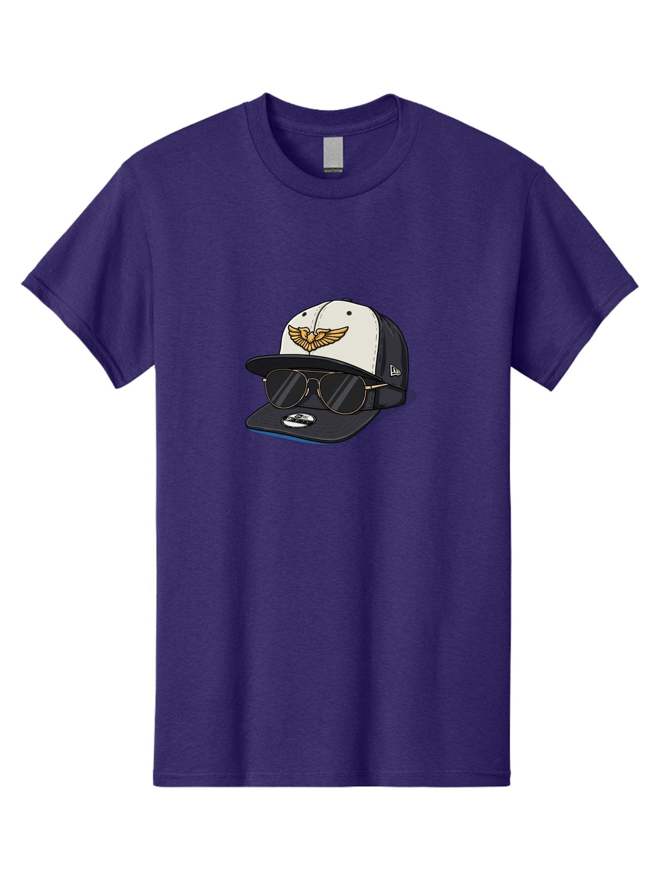 New-Era-Baseball-Cap-1 Men'S Graphic Tee, 100% Cotton, Comfortable Casual Summer Wear, Machine Washable, Baseball Cap, New Era Logo, Gold Eagle Emblem, Sunglasses, Gold Aviators, Stylish Accessories, Fashion Hat, Casual Wear, Streetwear, Bad364 9