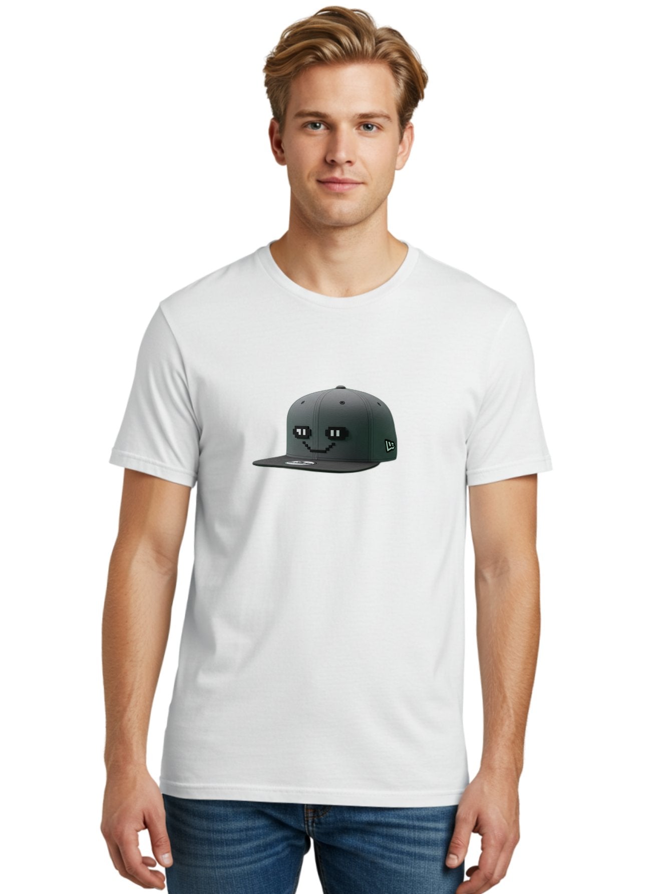 New-Era-Cap-1 Men'S Graphic Tee, 100% Cotton, Comfortable Casual Summer Wear, Machine Washable, Black Snapback Hat, Pac-Man Design, Pixel Art, Gaming Accessory, Streetwear Fashion, Trendy Apparel, Casual Wear, Black Cap Bad366 28
