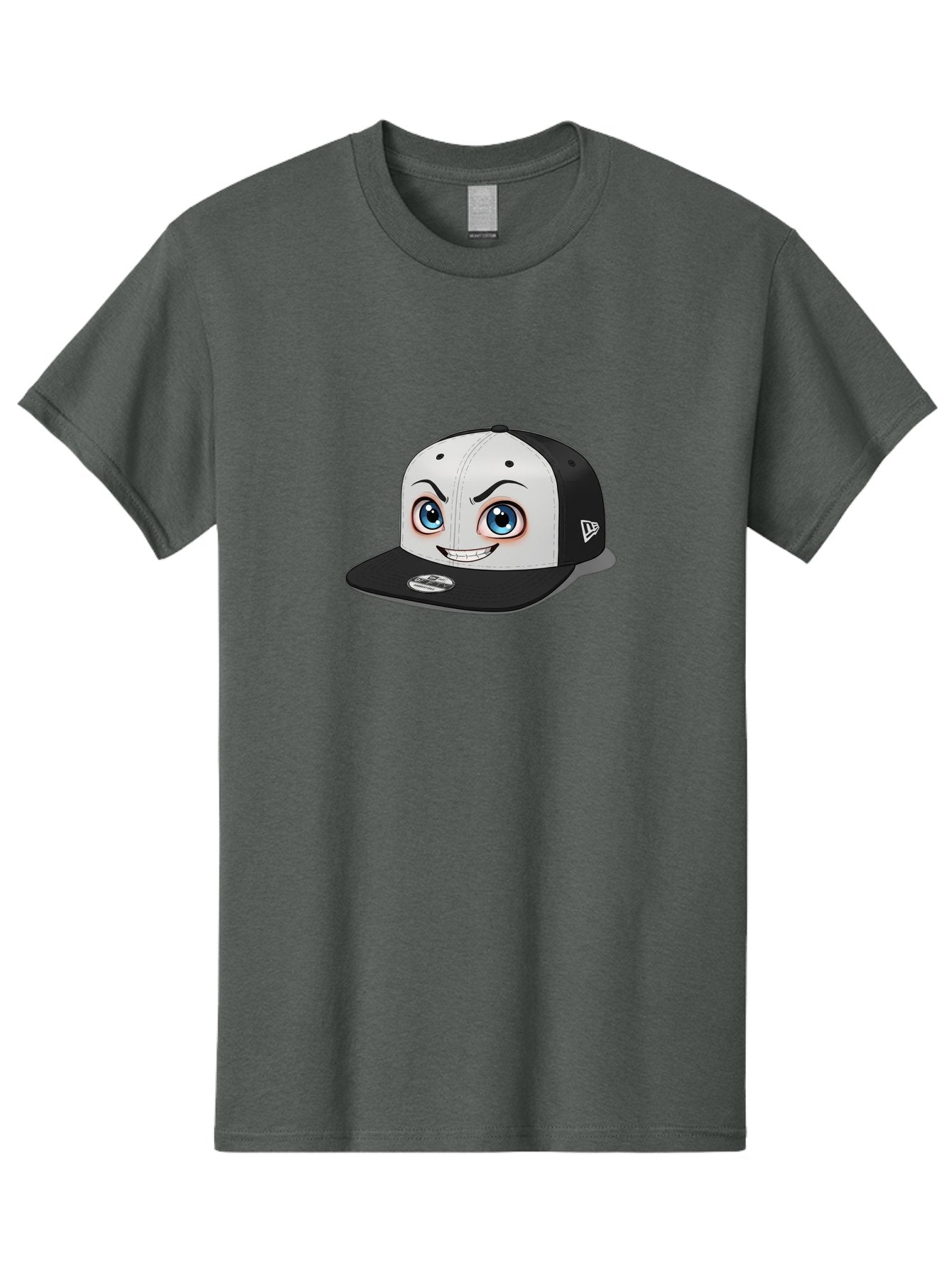 New-Era-Cap-2 Men'S Graphic Tee, 100% Cotton, Comfortable Casual Summer Wear, Machine Washable, Black And White Baseball Cap, Cartoon-Style Face On Front, Blue Eyes, Eyebrows, Smile, New Era Logo On Side, Trendy Accessories, Bad367 14