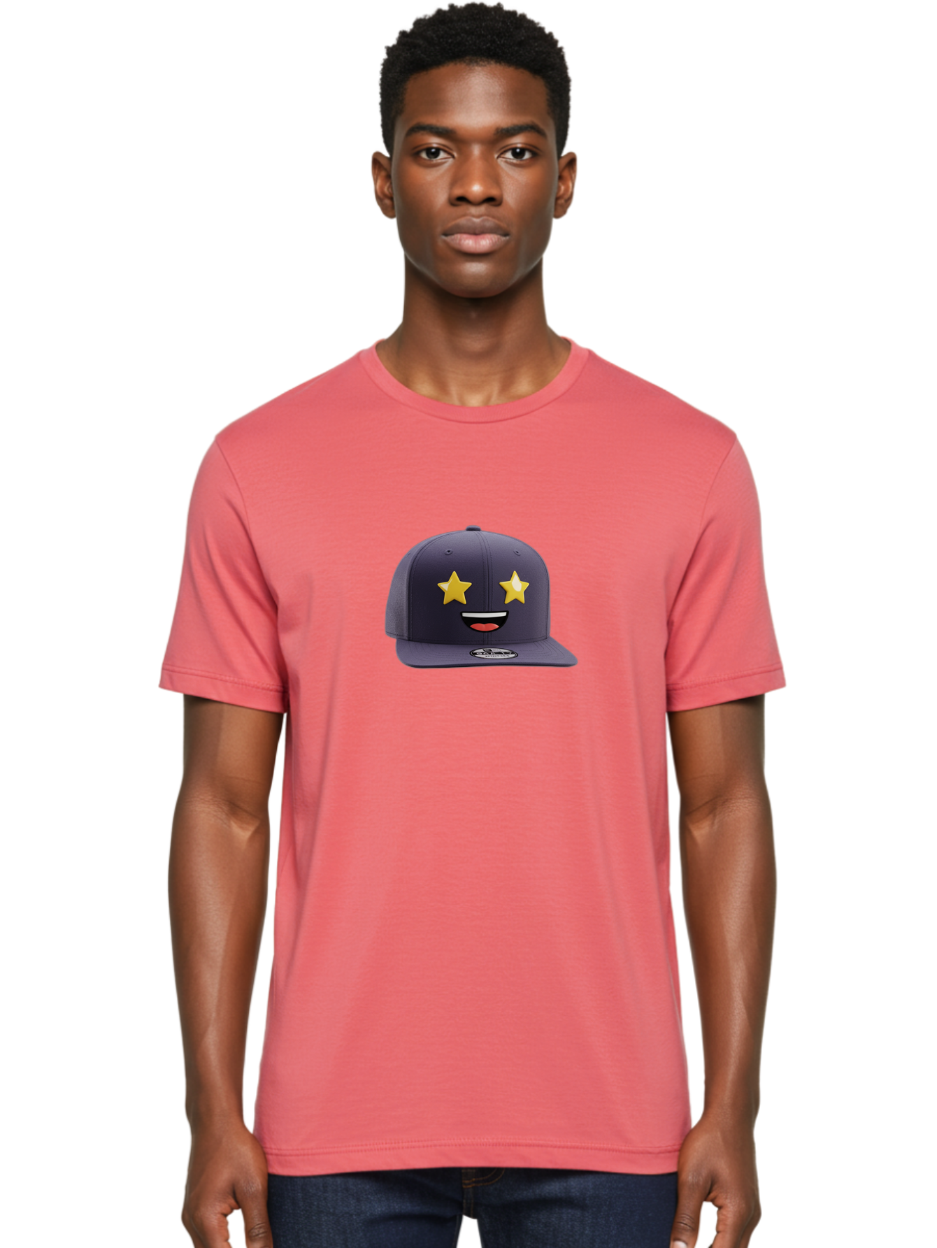 New-Era-Cap Men'S Graphic Tee, 100% Cotton, Comfortable Casual Summer Wear, Machine Washable, Baseball Cap, Emoji Face, Star Eyes, Smiling Mouth, Streetwear Fashion, Casual Style, Sports Headwear, Logo Sticker Bad368 16