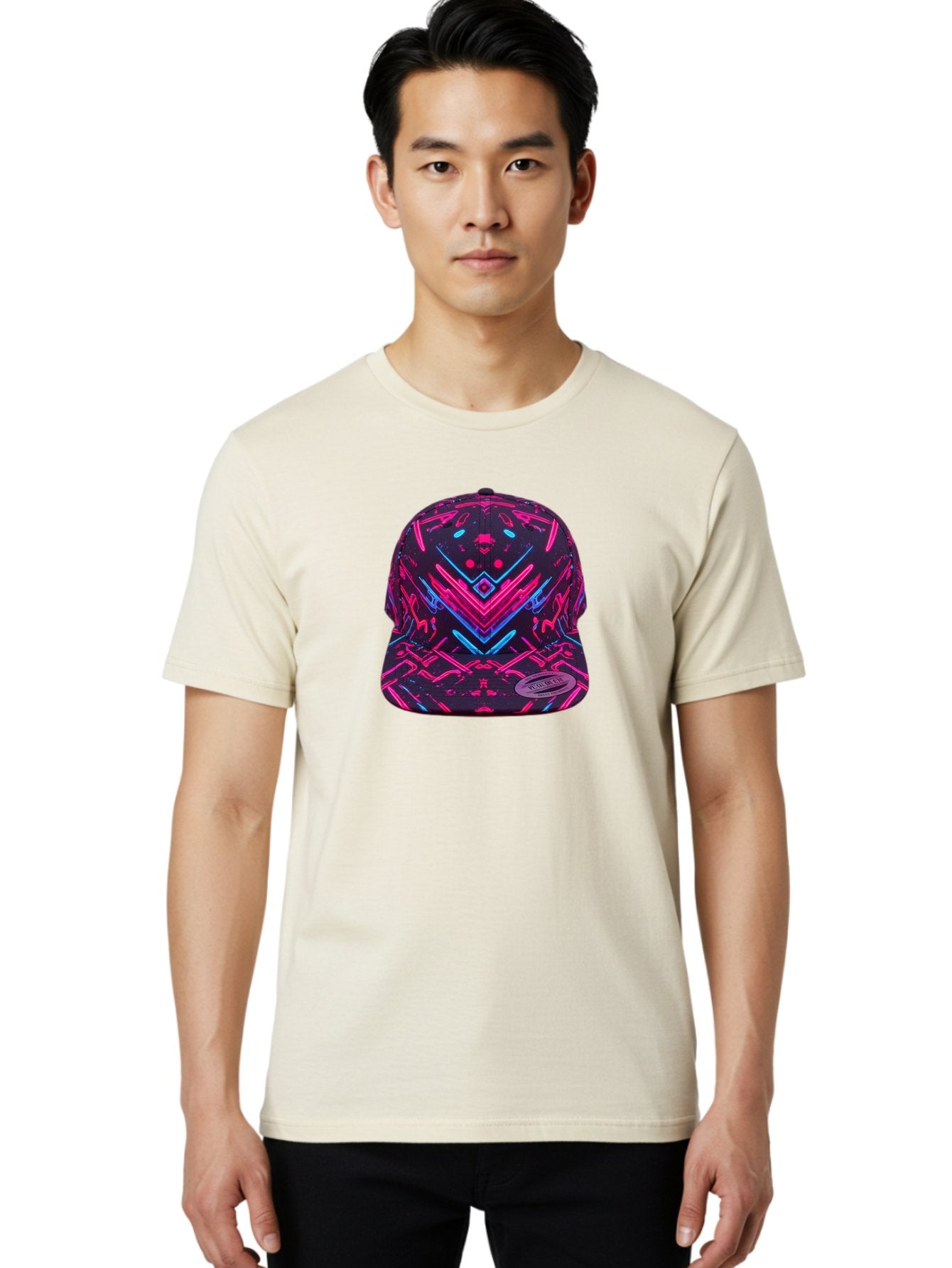 New-Era-Neon-Baseball-Cap Men'S Graphic Tee, 100% Cotton, Comfortable Casual Summer Wear, Machine Washable, Neon Pink And Blue Circuit Pattern, Futuristic Hat, Neon-Lit Design, Trendy Headwear, Streetwear Fashion, Bold Graphics Bad369 21