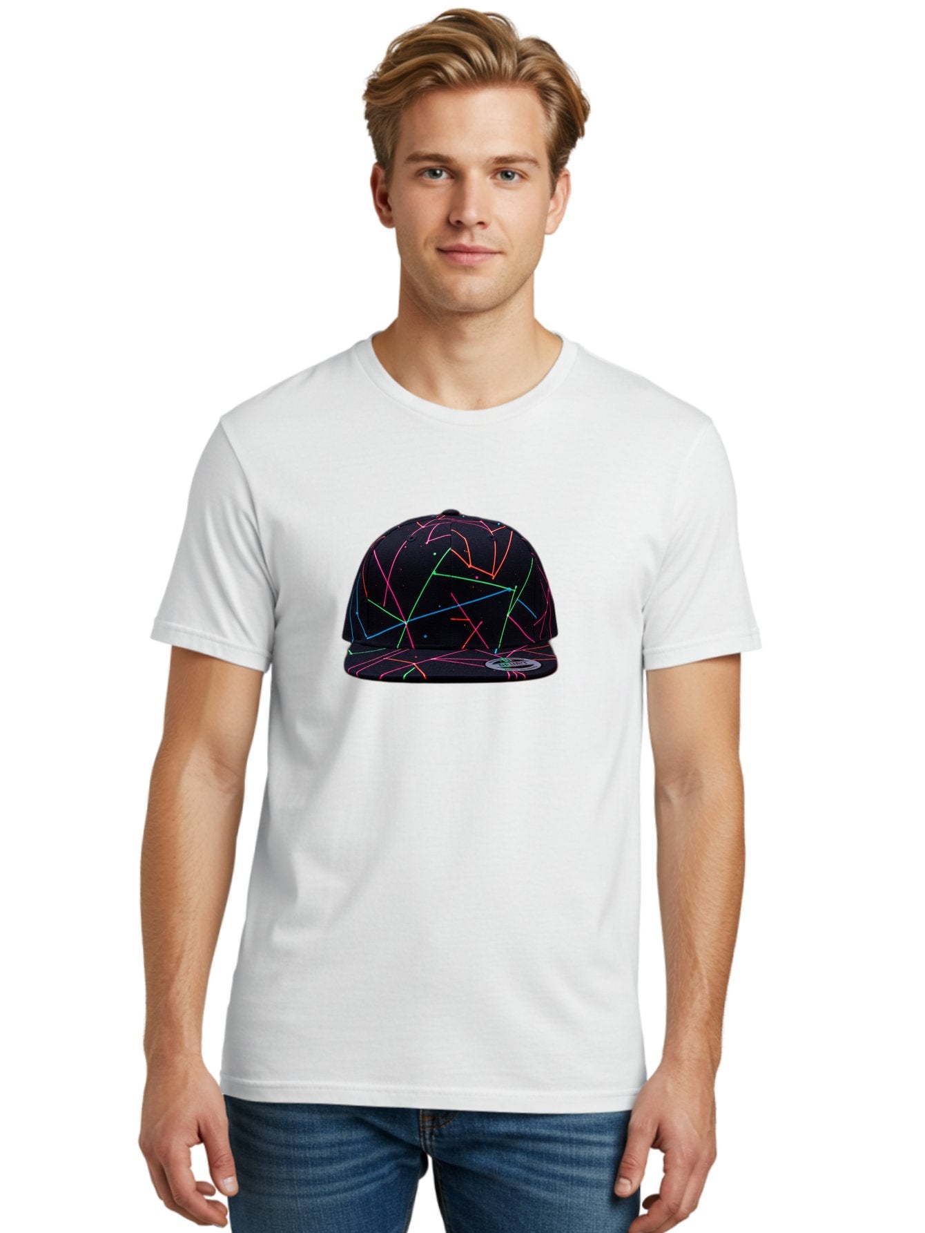 New-Era-Neon-Lines-Cap Men'S Graphic Tee, 100% Cotton, Comfortable Casual Summer Wear, Machine Washable, Baseball Cap, Neon Lines, Colorful Design, Streetwear Fashion, Urban Style, Trendy Accessory, Neon Pink, Neon Green, Neon Blue, Bad370 17