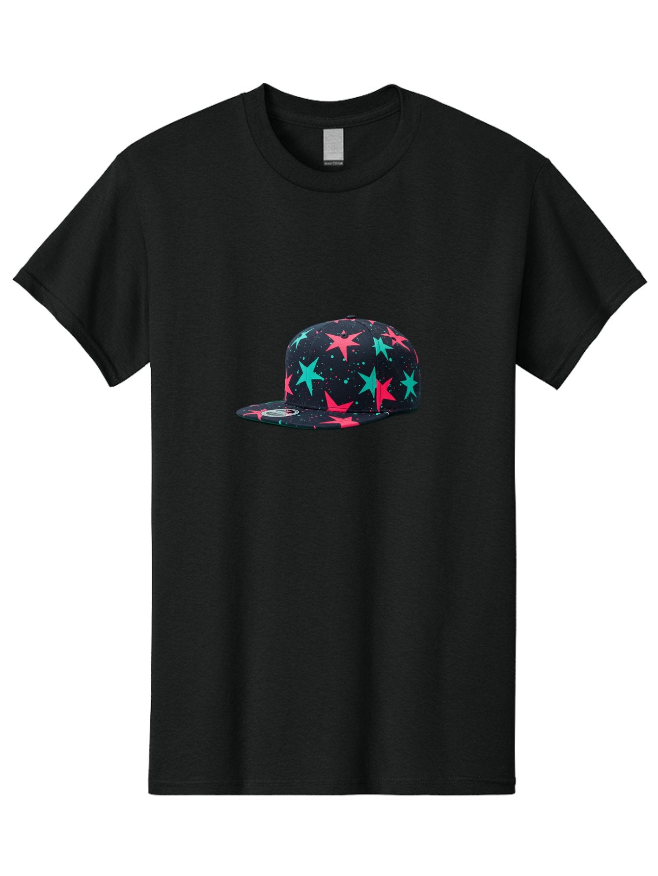 New-Era-Star-Snapback Men'S Graphic Tee, 100% Cotton, Comfortable Casual Summer Wear, Machine Washable, Baseball Cap, Snapback Hat, Star Pattern, Neon Colors, Pink Stars, Blue Stars, New Era Logo, Streetwear Fashion, Trendy Accessories, Bad371 7