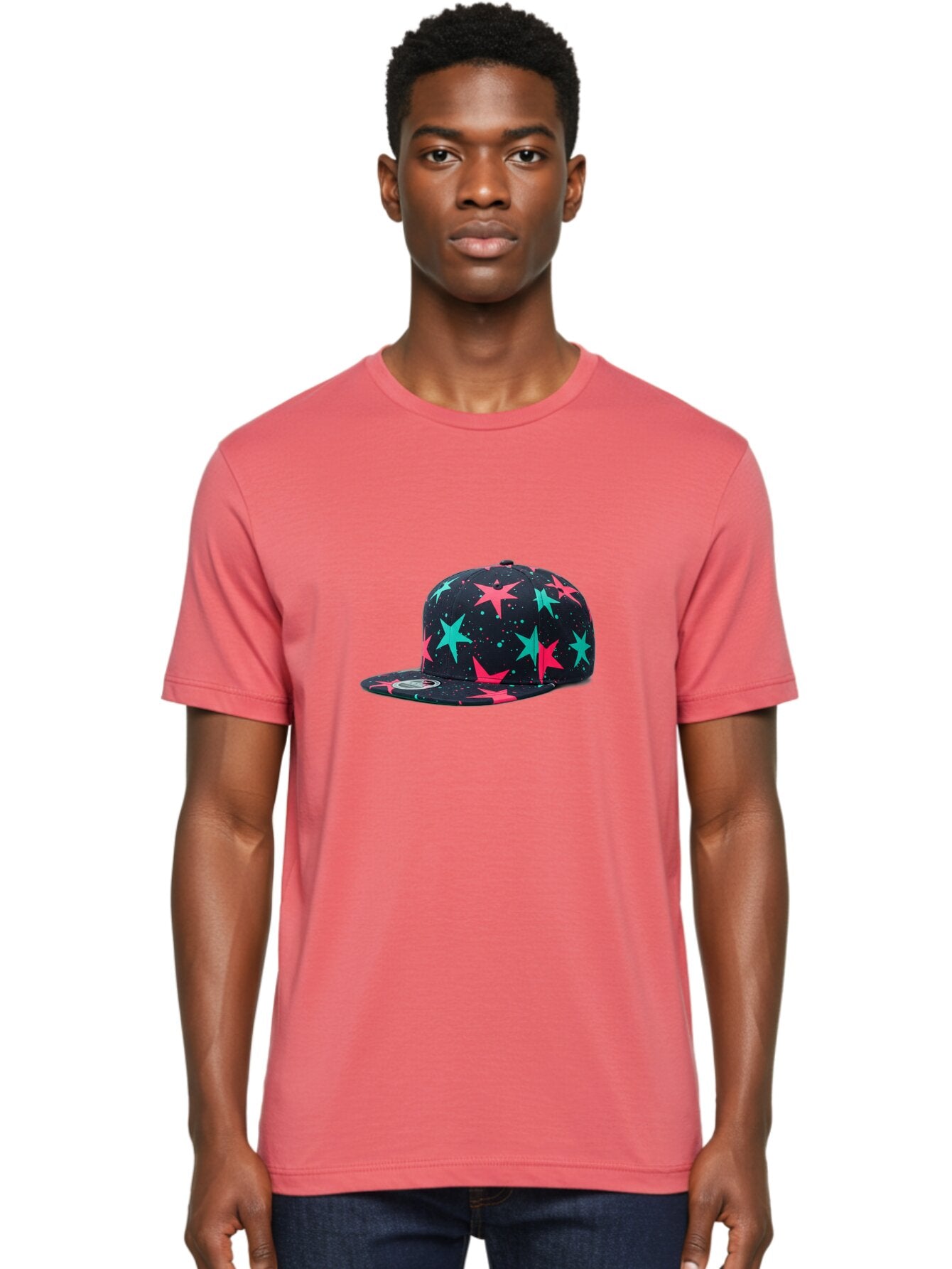 New-Era-Star-Snapback Men'S Graphic Tee, 100% Cotton, Comfortable Casual Summer Wear, Machine Washable, Baseball Cap, Snapback Hat, Star Pattern, Neon Colors, Pink Stars, Blue Stars, New Era Logo, Streetwear Fashion, Trendy Accessories, Bad371 20