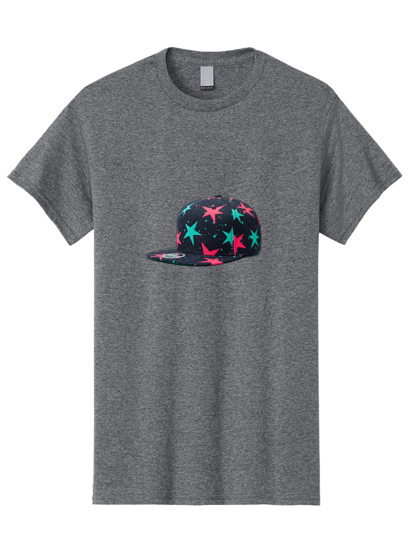 New-Era-Star-Snapback Men'S Graphic Tee, 100% Cotton, Comfortable Casual Summer Wear, Machine Washable, Baseball Cap, Snapback Hat, Star Pattern, Neon Colors, Pink Stars, Blue Stars, New Era Logo, Streetwear Fashion, Trendy Accessories, Bad371 3