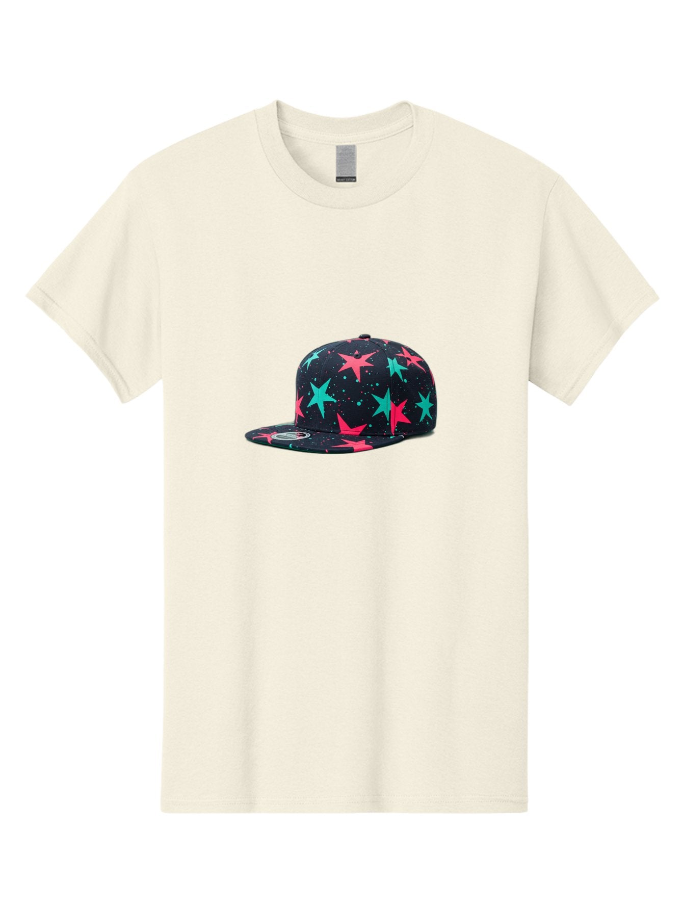 New-Era-Star-Snapback Men'S Graphic Tee, 100% Cotton, Comfortable Casual Summer Wear, Machine Washable, Baseball Cap, Snapback Hat, Star Pattern, Neon Colors, Pink Stars, Blue Stars, New Era Logo, Streetwear Fashion, Trendy Accessories, Bad371 6