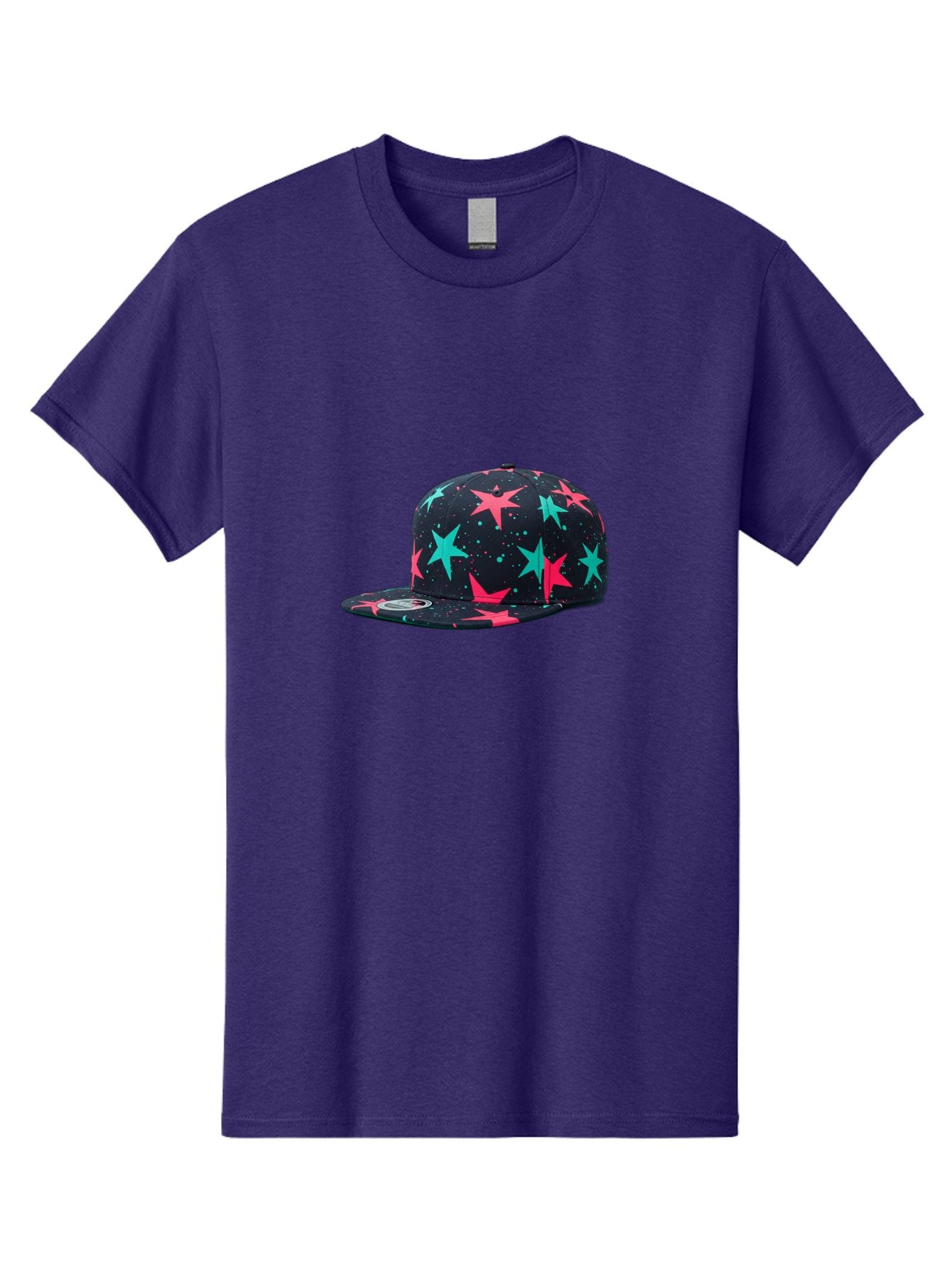 New-Era-Star-Snapback Men'S Graphic Tee, 100% Cotton, Comfortable Casual Summer Wear, Machine Washable, Baseball Cap, Snapback Hat, Star Pattern, Neon Colors, Pink Stars, Blue Stars, New Era Logo, Streetwear Fashion, Trendy Accessories, Bad371