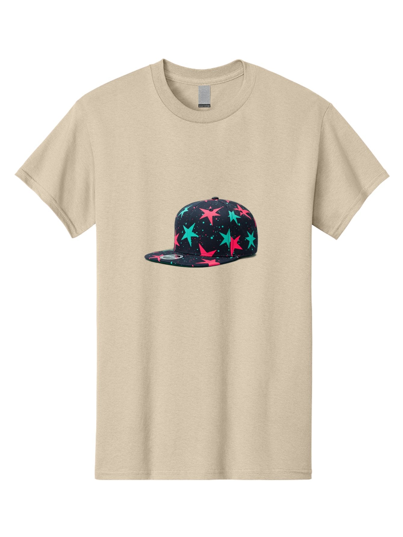 New-Era-Star-Snapback Men'S Graphic Tee, 100% Cotton, Comfortable Casual Summer Wear, Machine Washable, Baseball Cap, Snapback Hat, Star Pattern, Neon Colors, Pink Stars, Blue Stars, New Era Logo, Streetwear Fashion, Trendy Accessories, Bad371 4