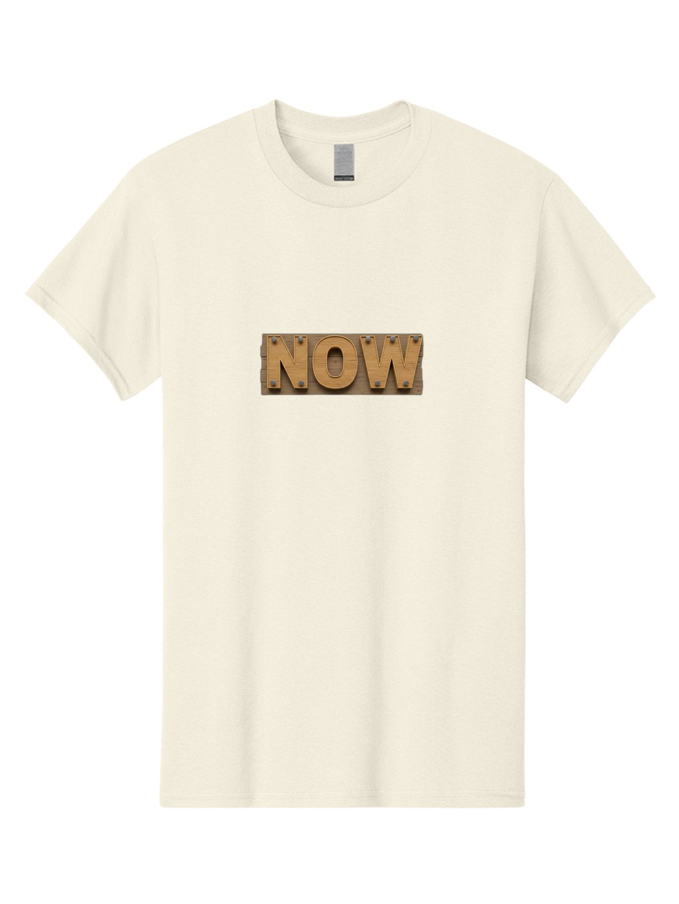 Now Men'S Graphic Tee, 100% Cotton, Comfortable Casual Summer Wear, Machine Washable, Wooden Sign, Bold Letters, Metal Bolts, Rustic Design, Promotional Material, Limited Time Offer, Urgent Message, Now, Bold Font Bad376 4